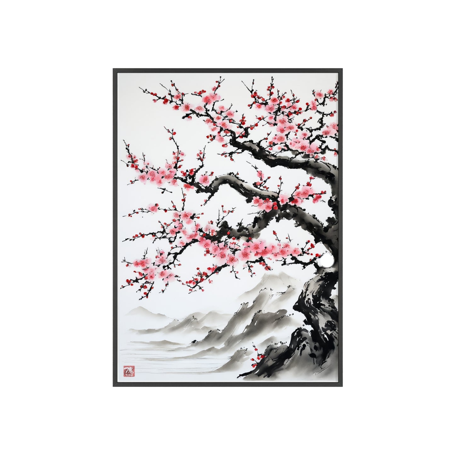 Sumi-e Art - Bodhi Tree • Traditional Japanese Art • Framed