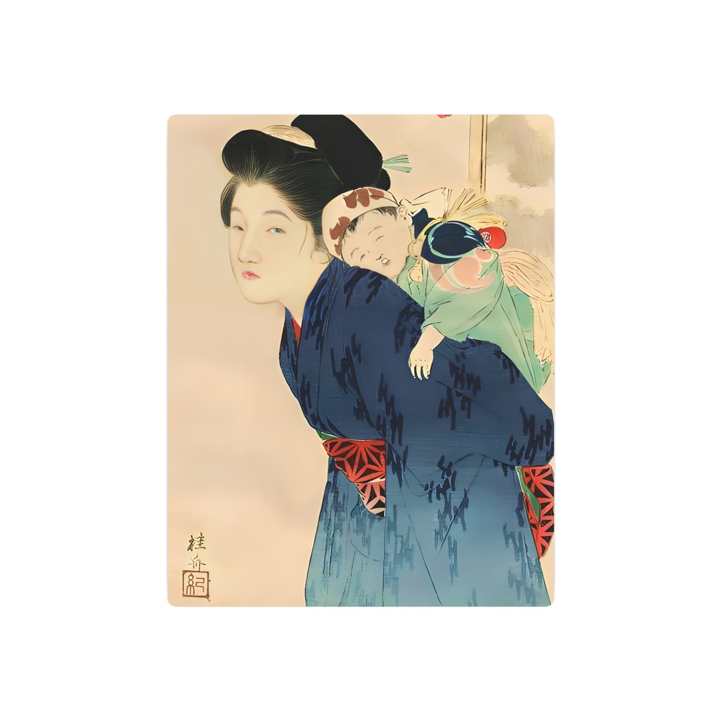 Ukiyo-e Art - Mother with her infant - Takeuchi Keishu 🇺🇸 US Shipping - Traditional Japanese Art on Metal Poster