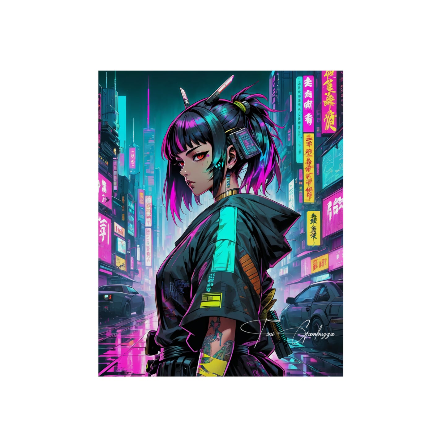 Cyberpunk Anime Girl 🇩🇪 GER Shipping - Anime Art on Metal Poster