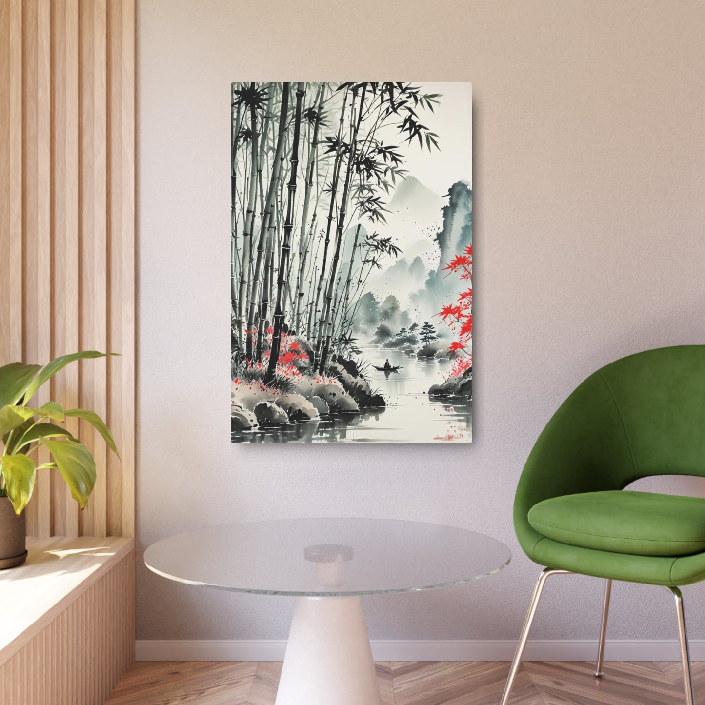 Sumi-e Art - Bamboo Pond 🇺🇸 US Shipping - Traditional Japanese Art on Metal Poster