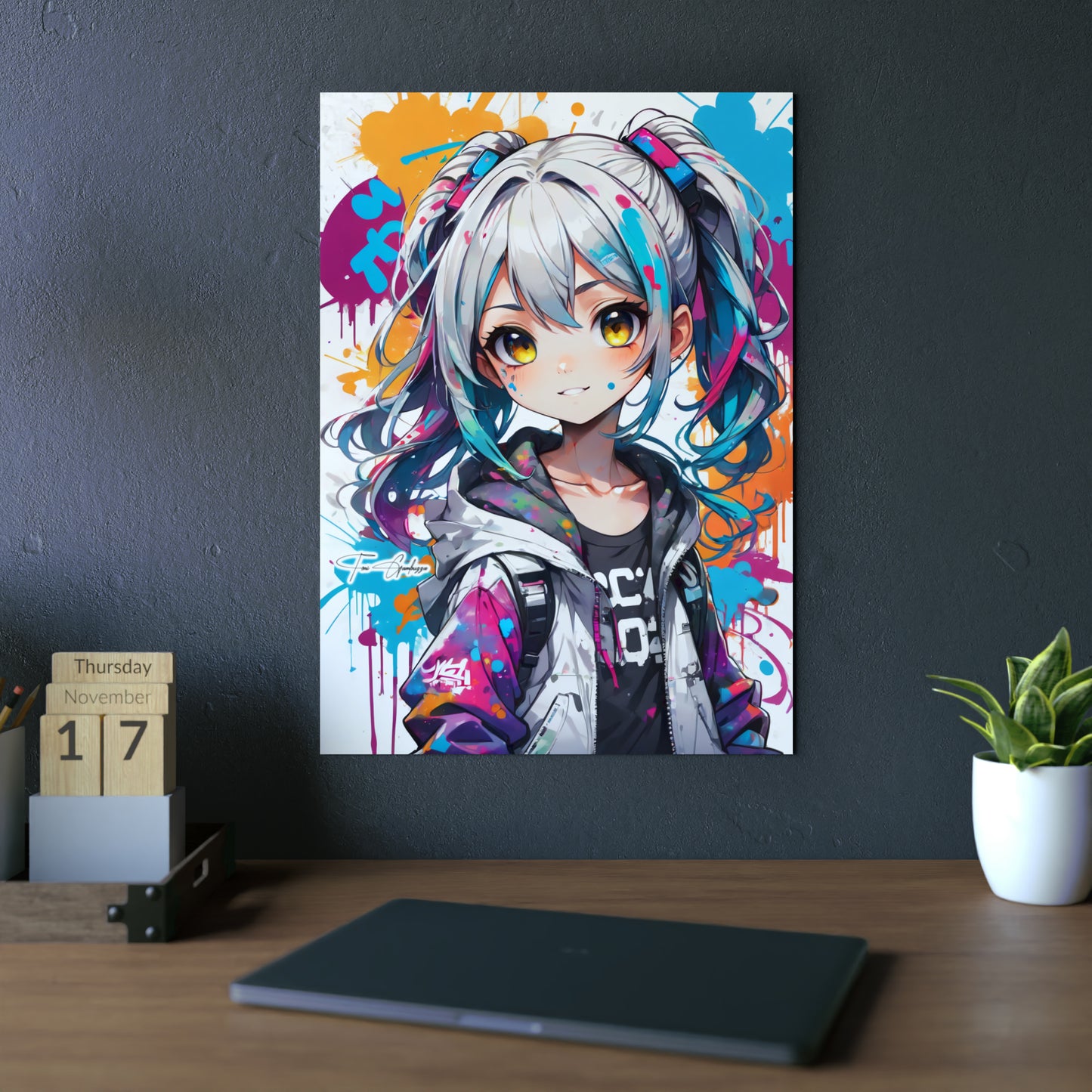 Manga Mural: Yui 🇩🇪 GER Shipping - Anime Graffiti Art on Metal Poster