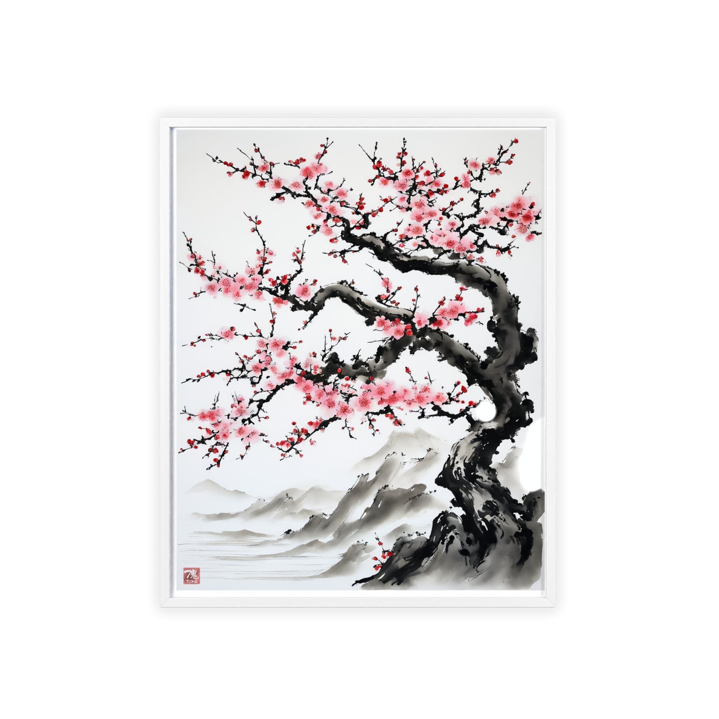 Sumi-e Art - Bodhi Tree • Traditional Japanese Art • Framed