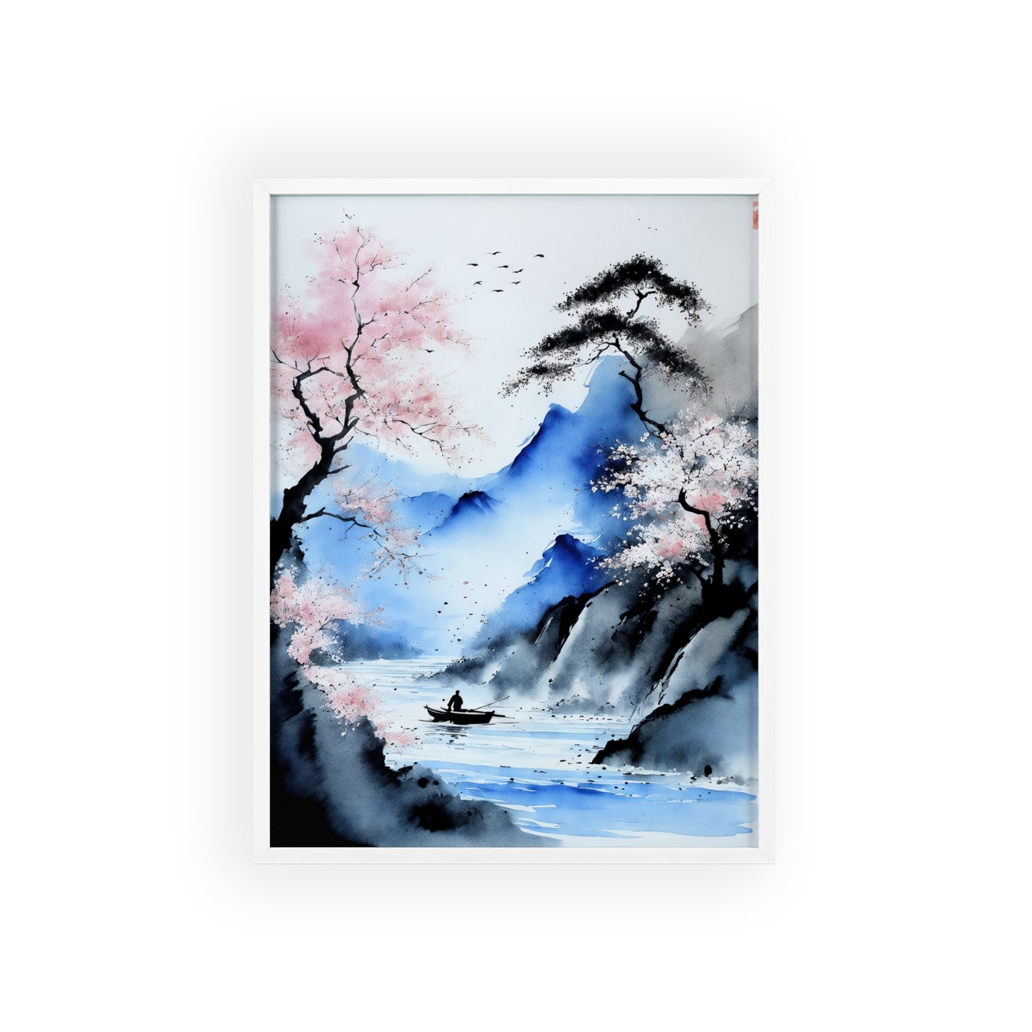 Sumi-e Art - Silent waters • Traditional Japanese Art • Framed