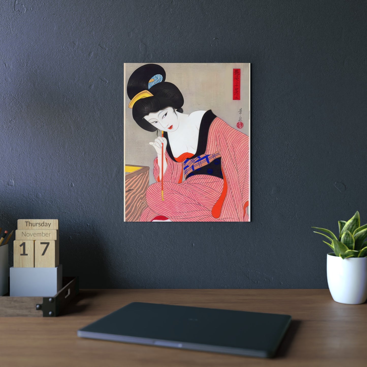 Ukiyo-e Art - Before the mirror - Ōhira Kasen 🇩🇪 GER Shipping - Traditional Japanese Art on Metal Poster