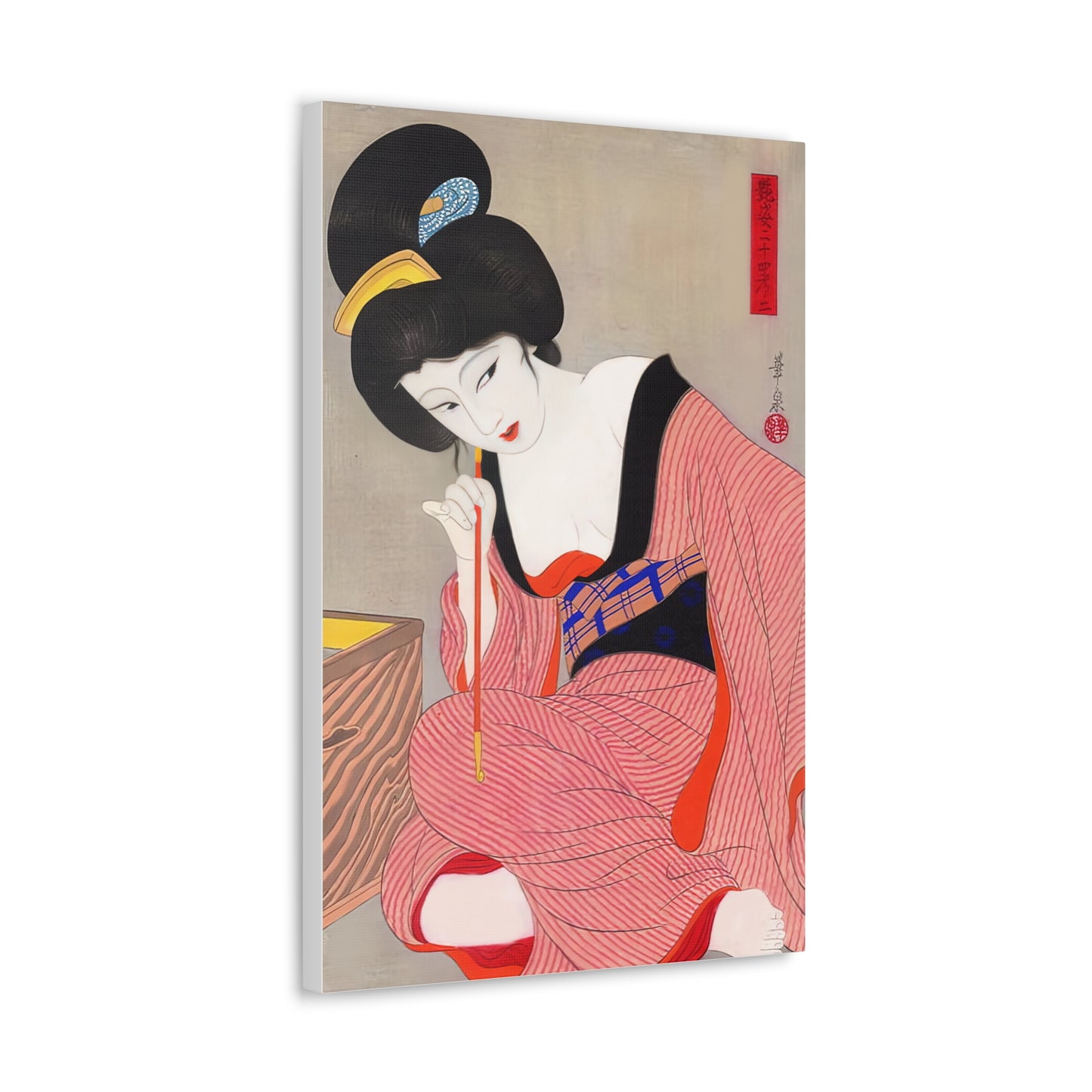 Ukiyo-e Art  - Before the mirror - Ōhira Kasen • Traditional Japanese Art on high quality Canvas