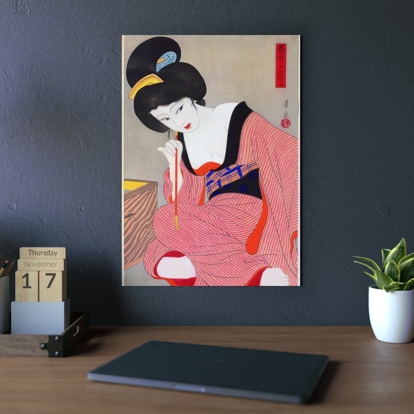 Ukiyo-e Art - Before the mirror - Ōhira Kasen 🇩🇪 GER Shipping - Traditional Japanese Art on Metal Poster