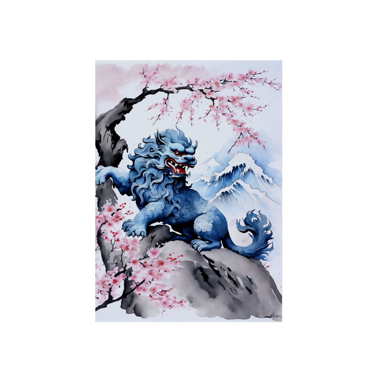 Sumi-e Art - Komainu 🇩🇪 GER Shipping - Traditional Japanese Art on Metal Poster