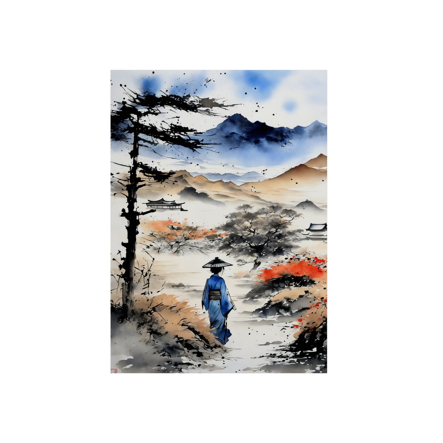 Sumi-e Art - Wasteland wisdom 🇩🇪 GER Shipping - Traditional Japanese Art on Metal Poster