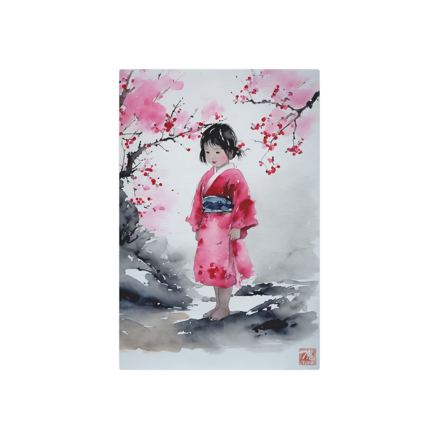 Sumi-e Art - Lonely Girl 🇺🇸 US Shipping - Traditional Japanese Art on Metal Poster