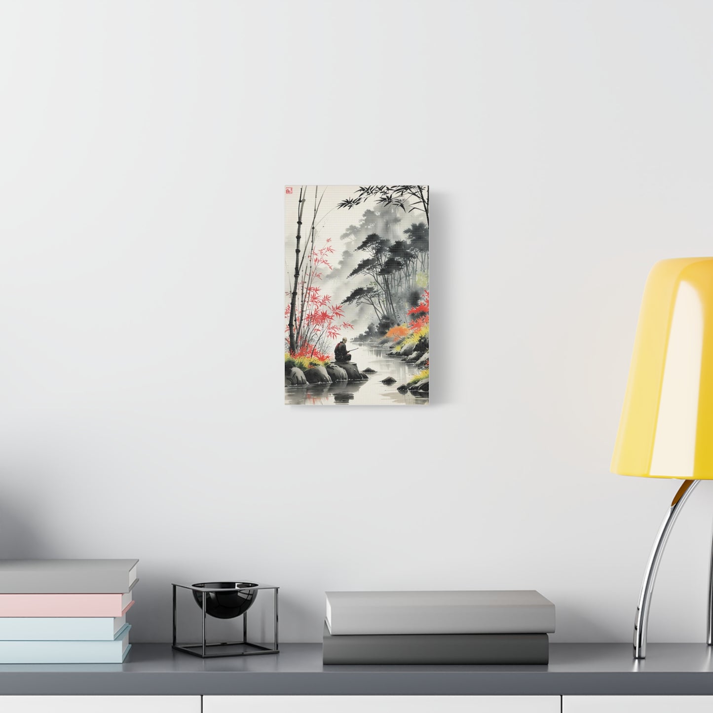 Sumi-e Art - Calm fishing spot • Traditional Japanese Art on high quality Canvas