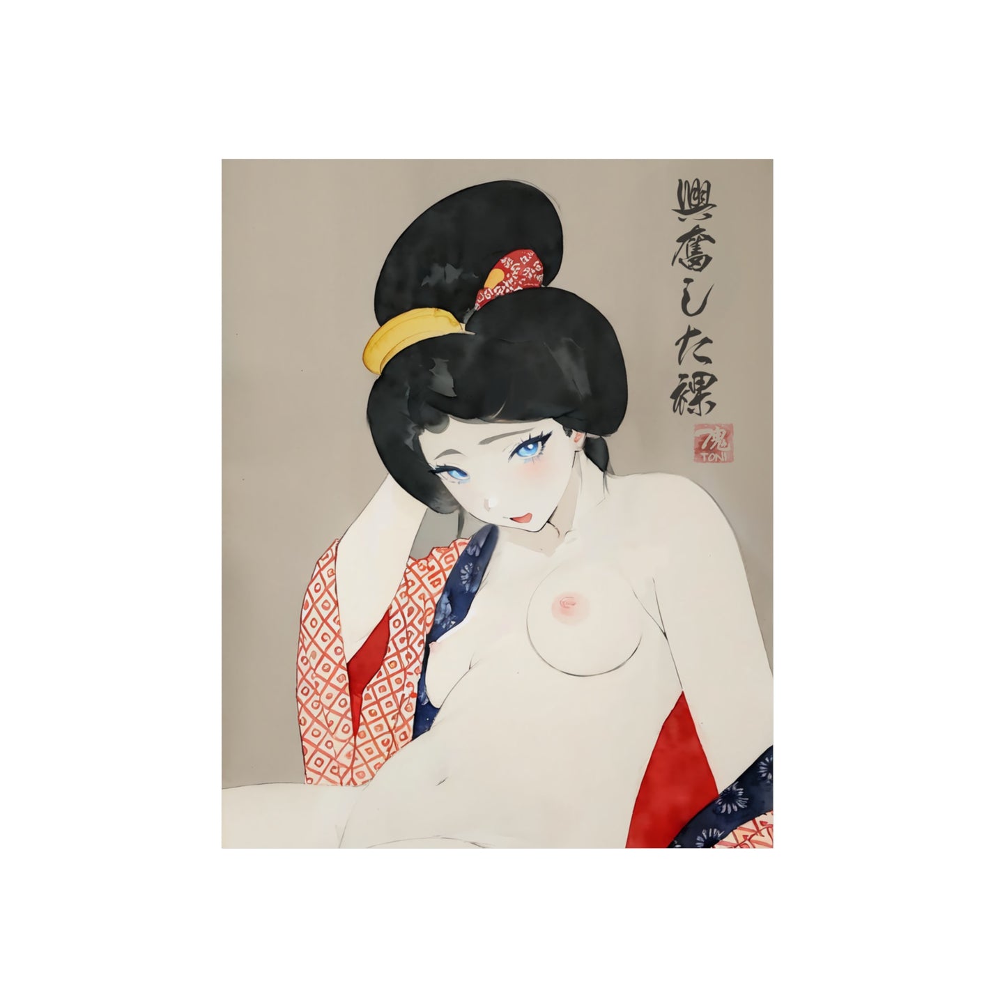 Ukiyo-e Art - Excited nude 🇩🇪 GER Shipping - Traditional Japanese Art on Metal Poster