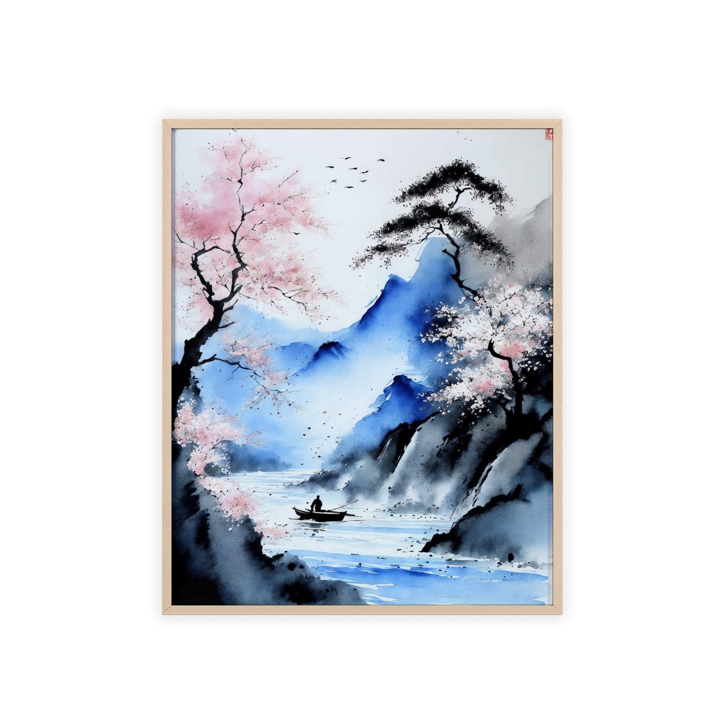 Sumi-e Art - Silent waters • Traditional Japanese Art • Framed