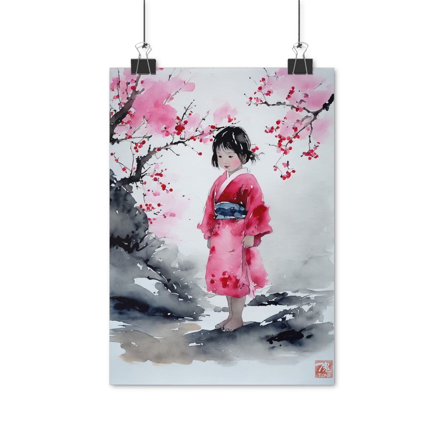 Sumi-e Art - Lonely Girl • Traditional Japanese Art on high quality poster