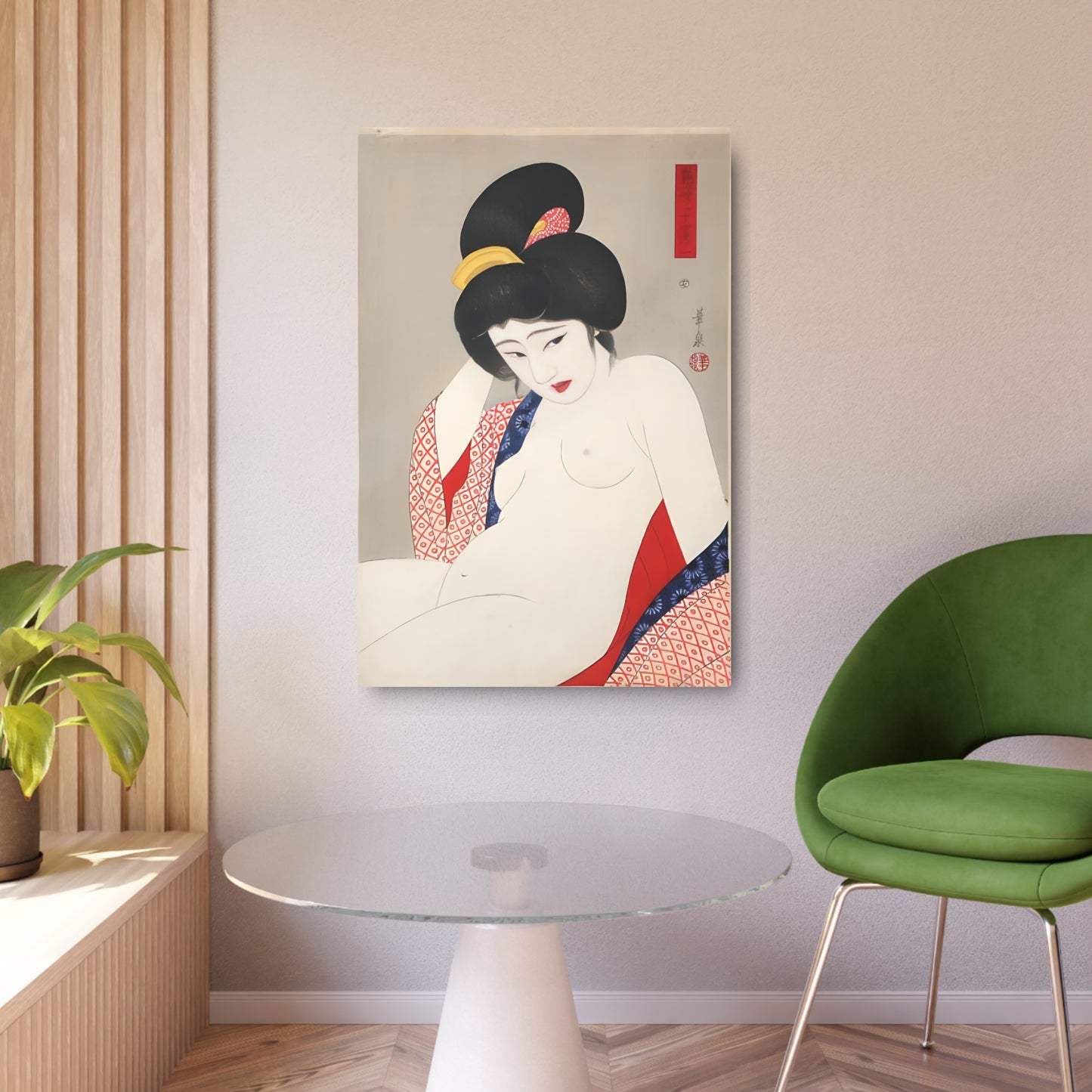 Ukiyo-e Art - Bored nude - Ōhira Kasen 🇺🇸 US Shipping - Traditional Japanese Art on Metal Poster