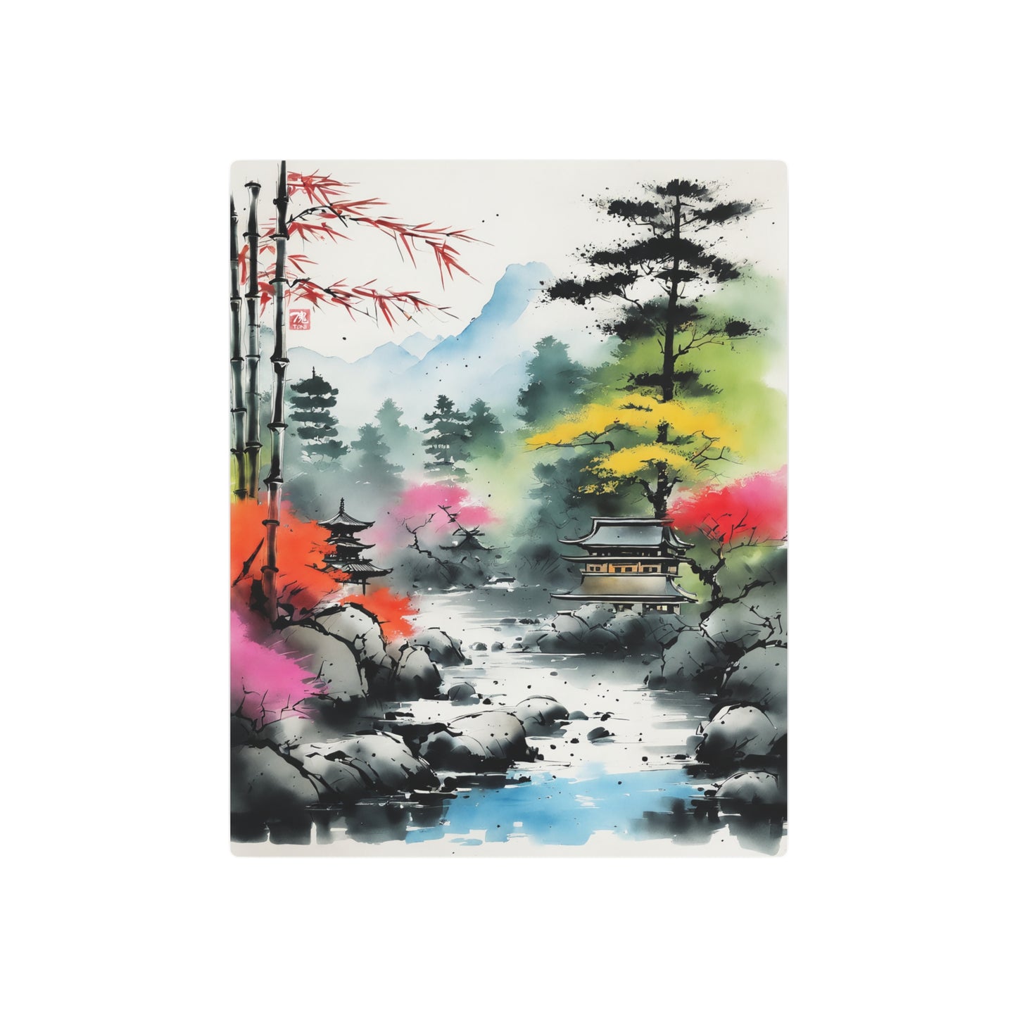 Sumi-e Art - Shambala Lake 🇺🇸 US Shipping - Traditional Japanese Art on Metal Poster