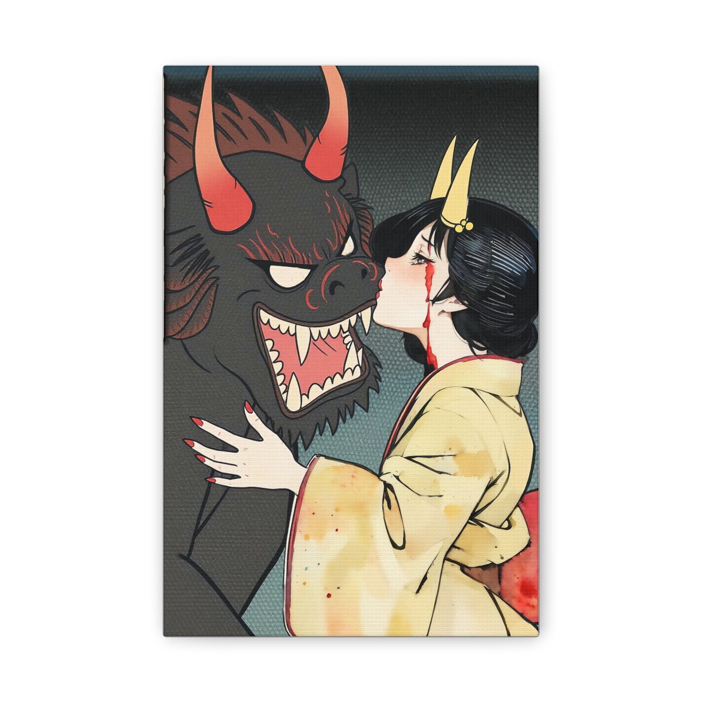 Ukiyo-e Art - Friendship with the demon inside • Traditional Japanese Art on high quality Canvas