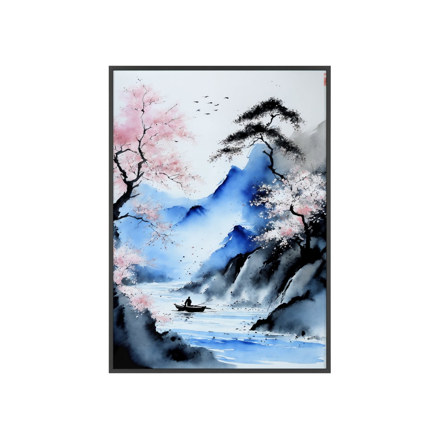 Sumi-e Art - Silent waters • Traditional Japanese Art • Framed