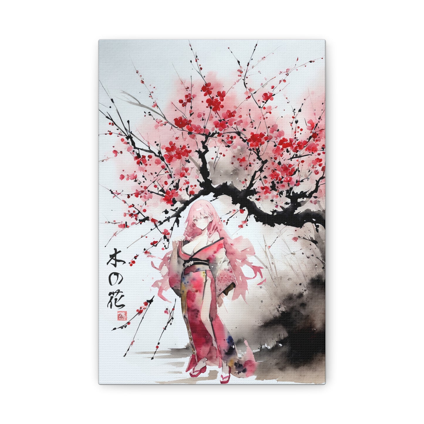 Sumi-Manga Art  - Cherry Yokai • Traditional Japanese Art on high quality Canvas