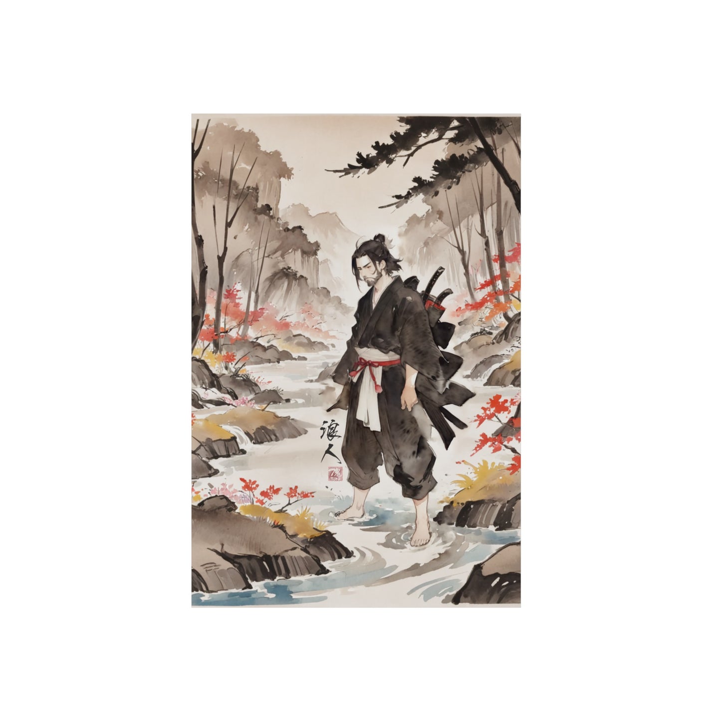 Sumi-e Art - Ronin 🇩🇪 GER Shipping - Traditional Japanese Art on Metal Poster