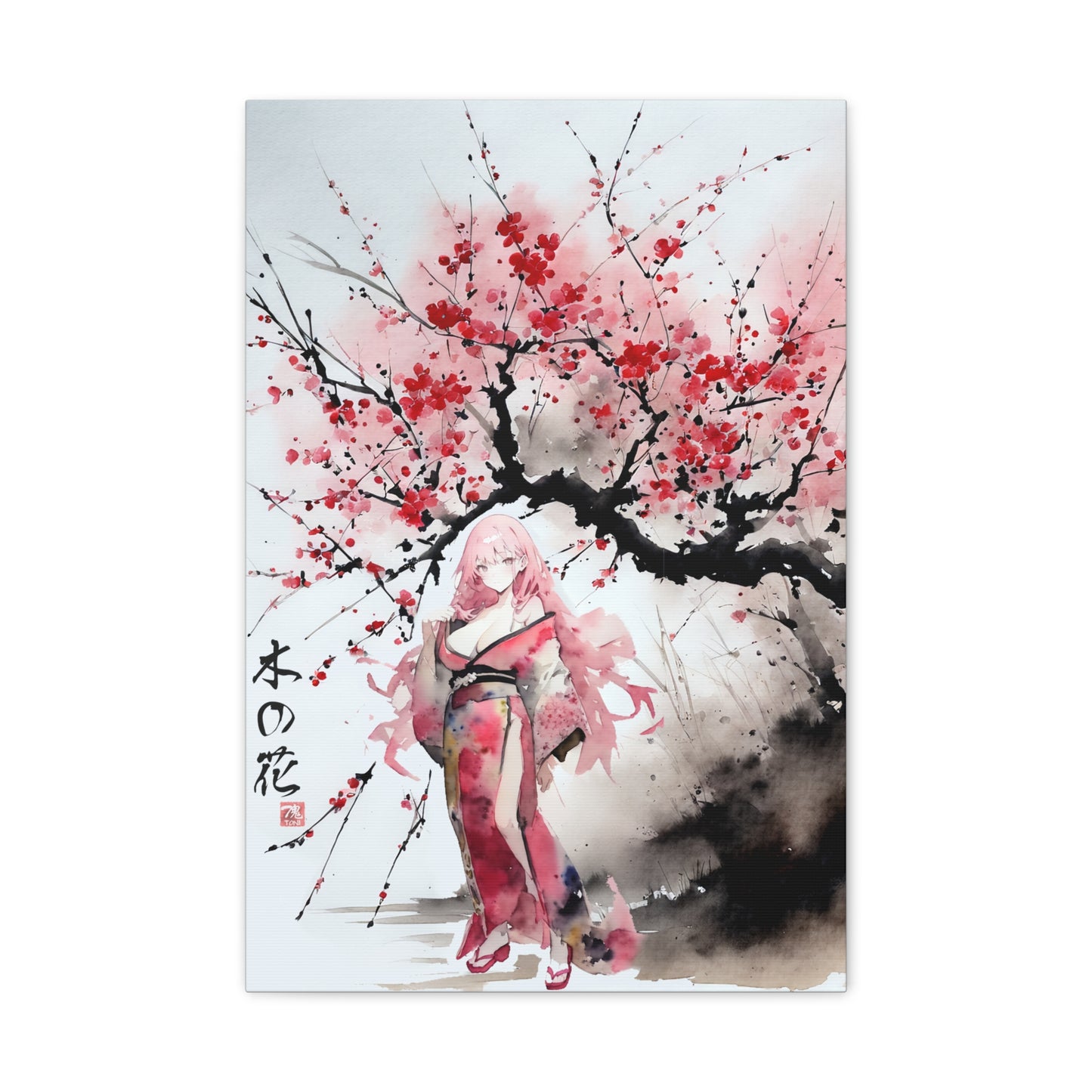 Sumi-Manga Art  - Cherry Yokai • Traditional Japanese Art on high quality Canvas