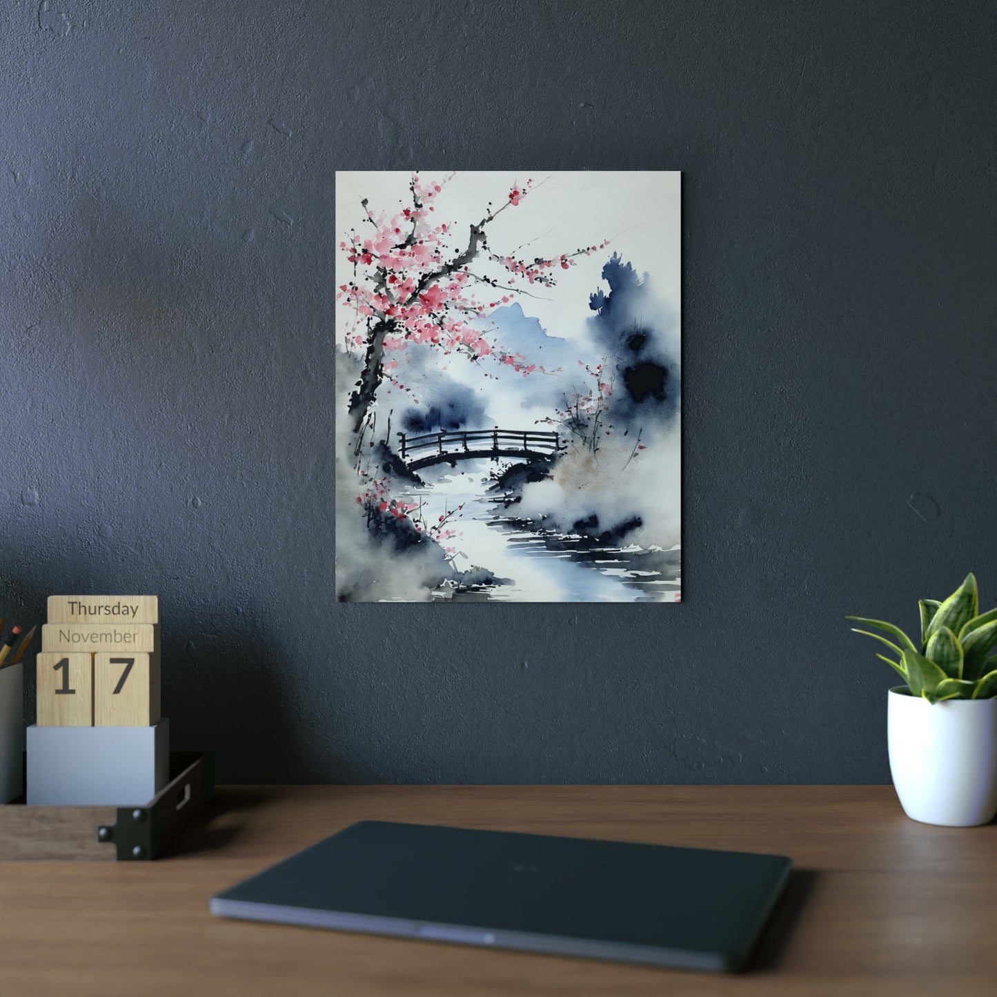 Sumi-e Art - The bridge 🇩🇪 GER Shipping - Traditional Japanese Art on Metal Poster