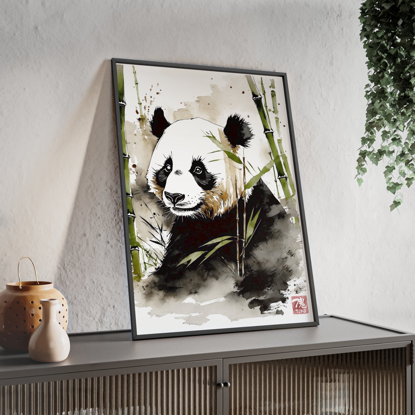 Sumi-e Art - Panda • Traditional Japanese Art • Framed