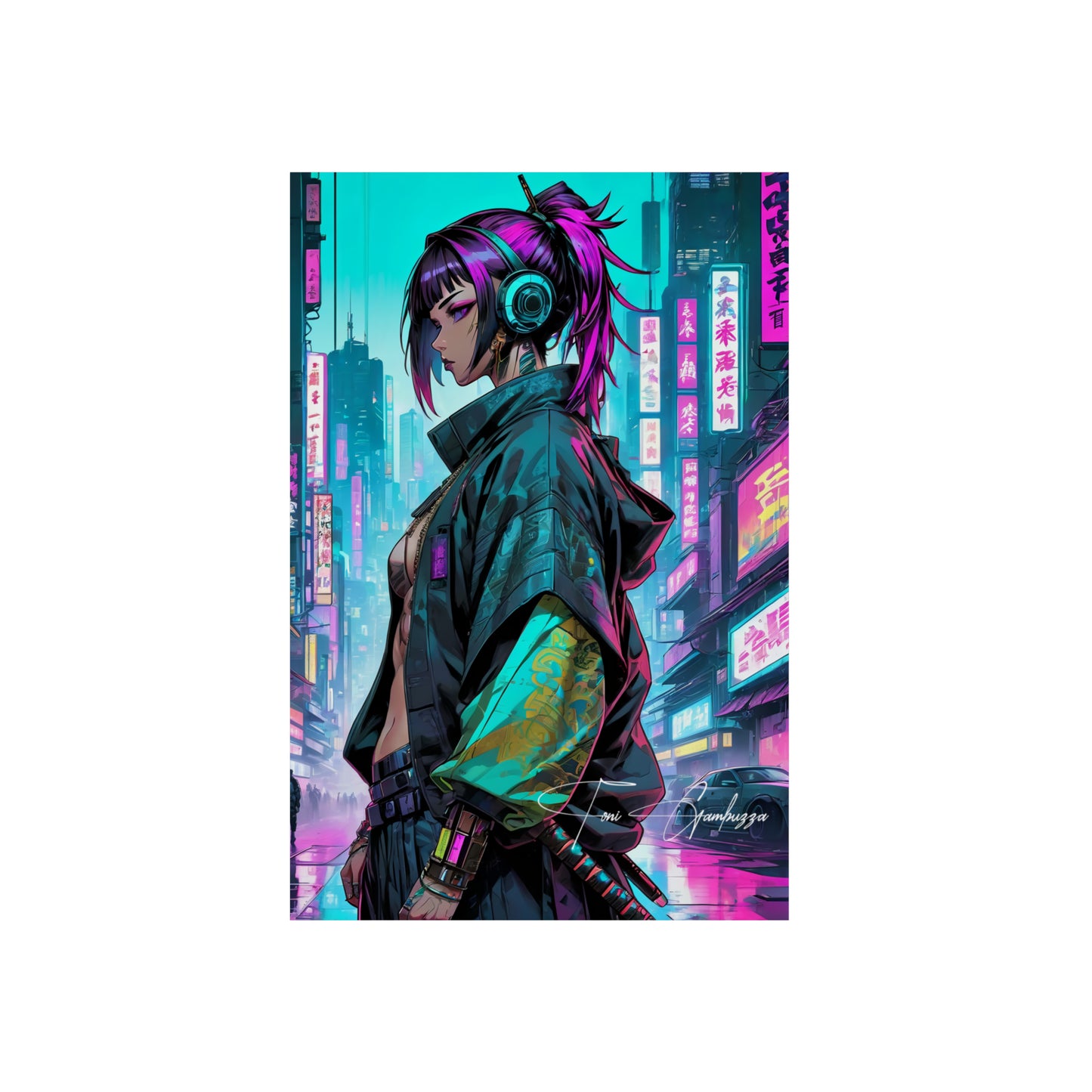 Cyberpunk Waifu 🇩🇪 GER Shipping - Anime Art on Metal Poster