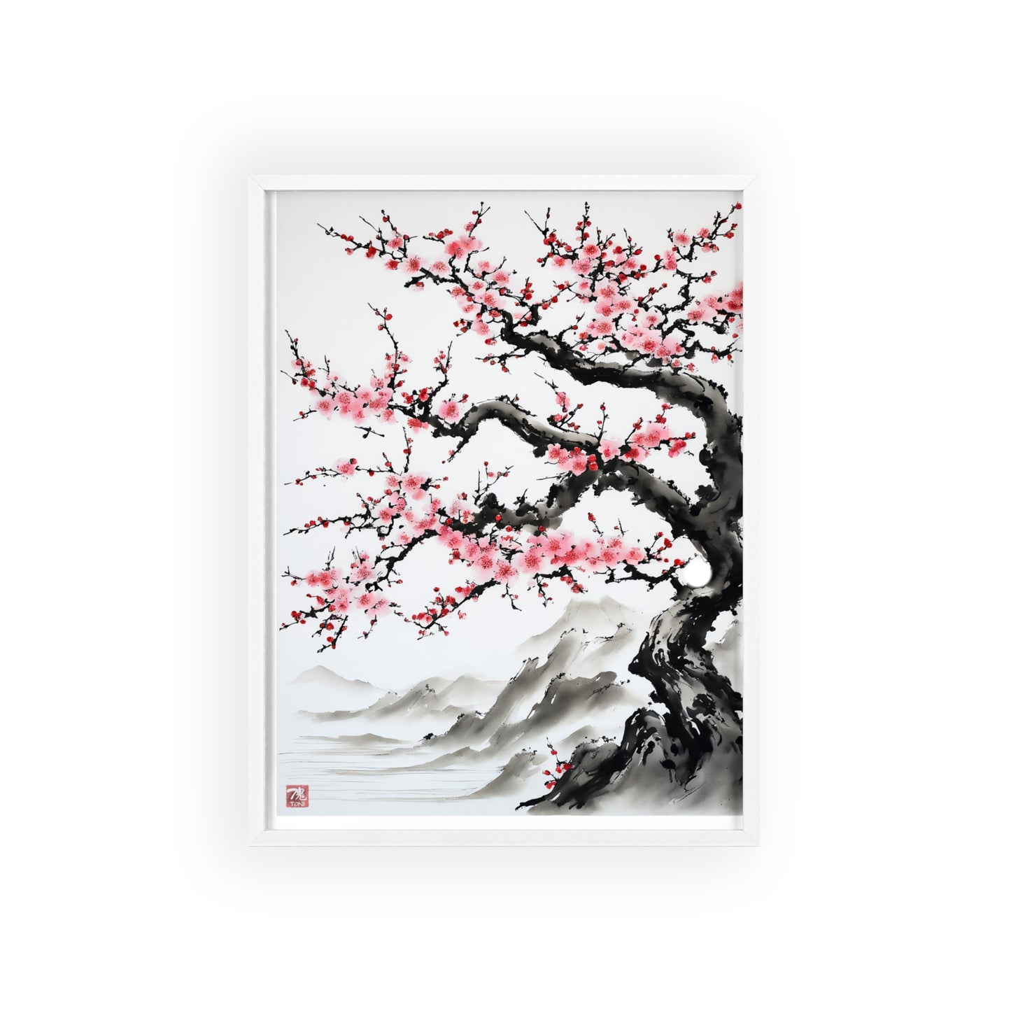 Sumi-e Art - Bodhi Tree • Traditional Japanese Art • Framed