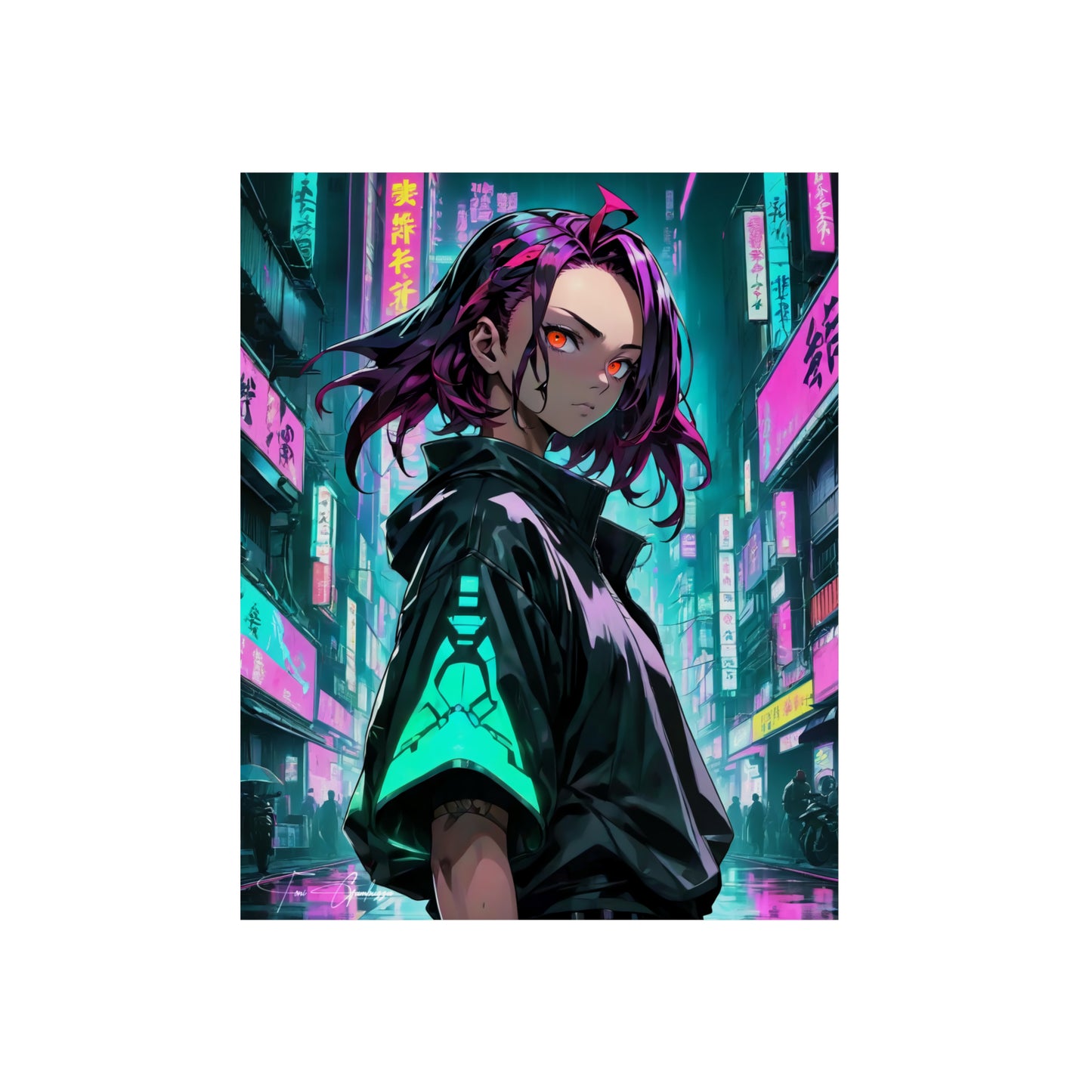 Cyberpunk Tanjirō 🇩🇪 GER Shipping - Anime Art on Metal Poster