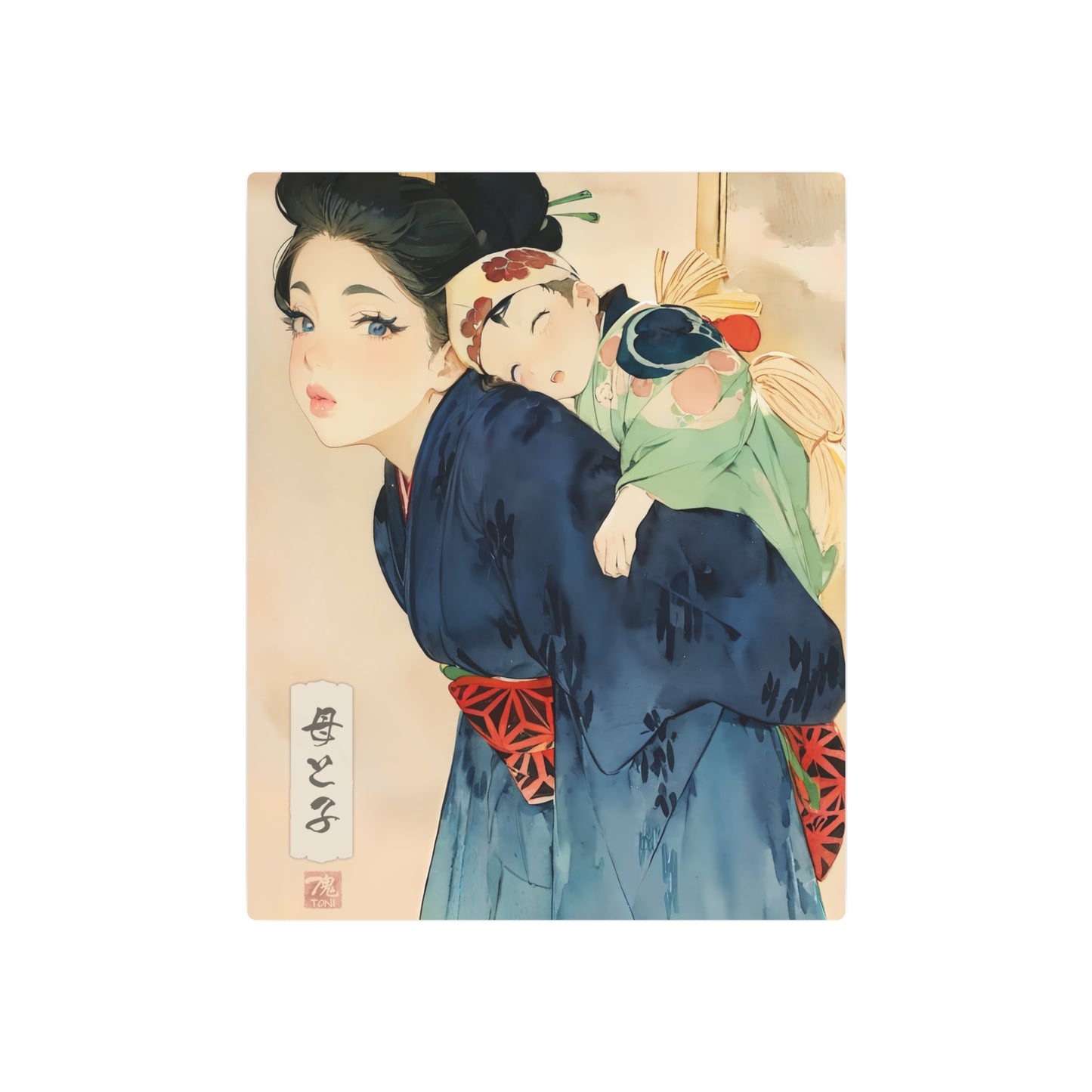 Ukiyo-e Art - Mother and child 🇺🇸 US Shipping - Traditional Japanese Art on Metal Poster