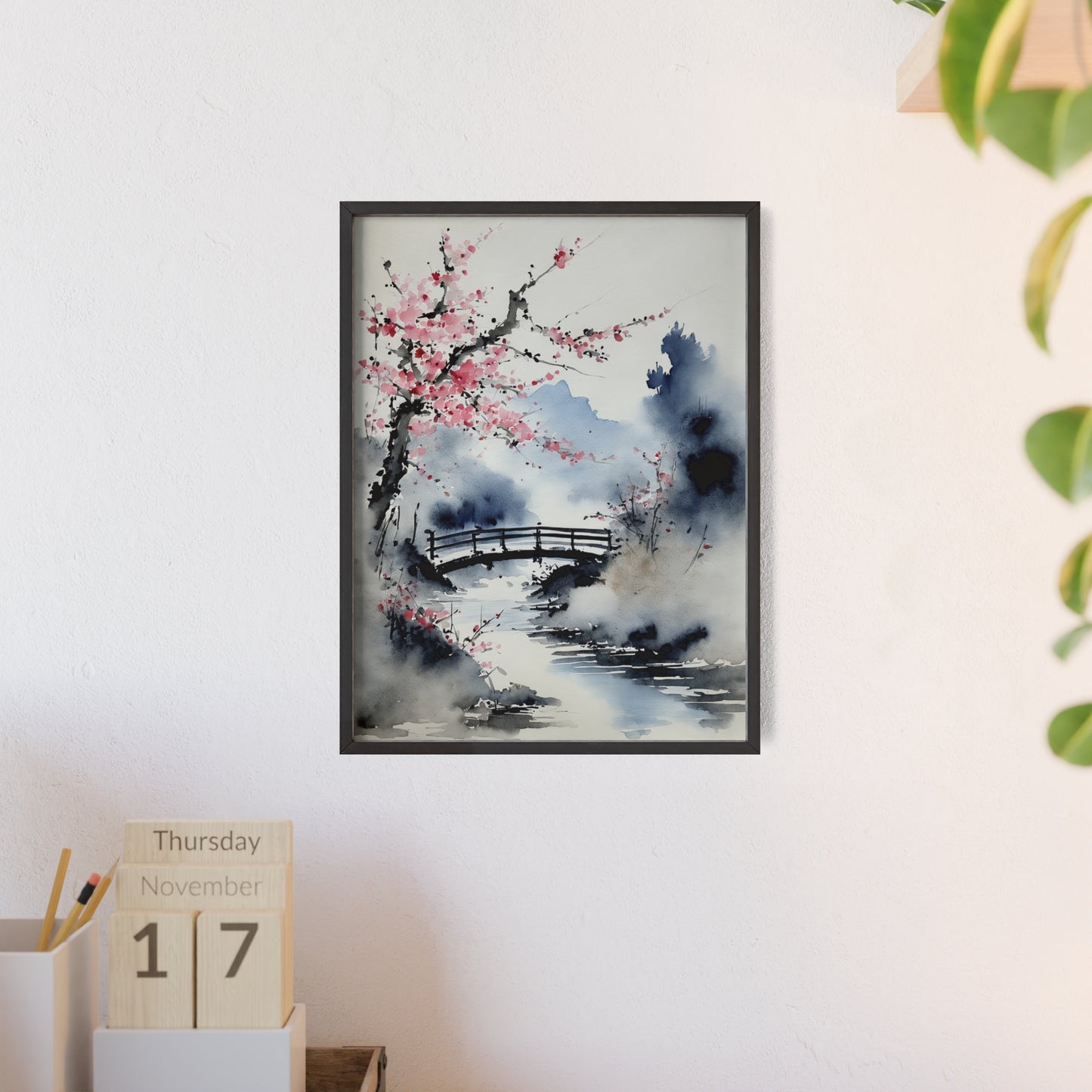 Sumi-e Art - The bridge • Traditional Japanese Art • Framed