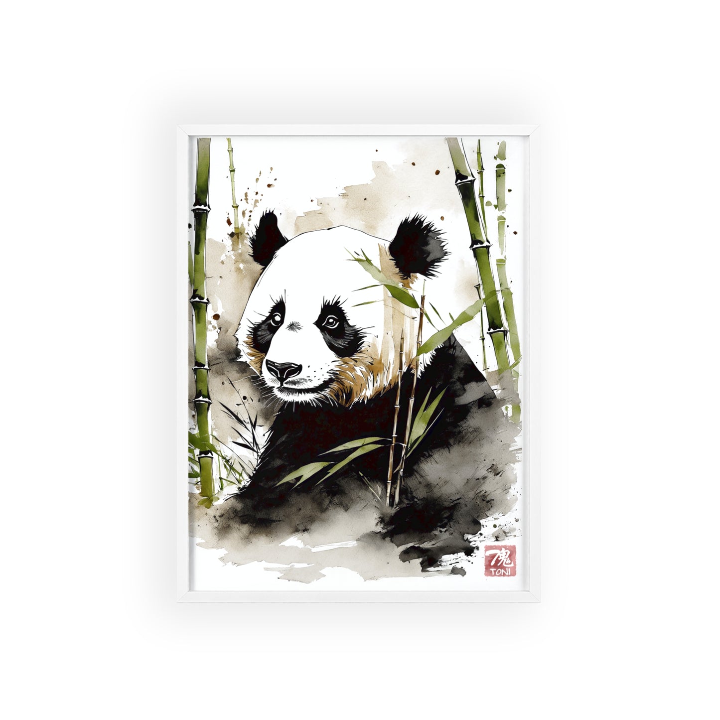 Sumi-e Art - Panda • Traditional Japanese Art • Framed