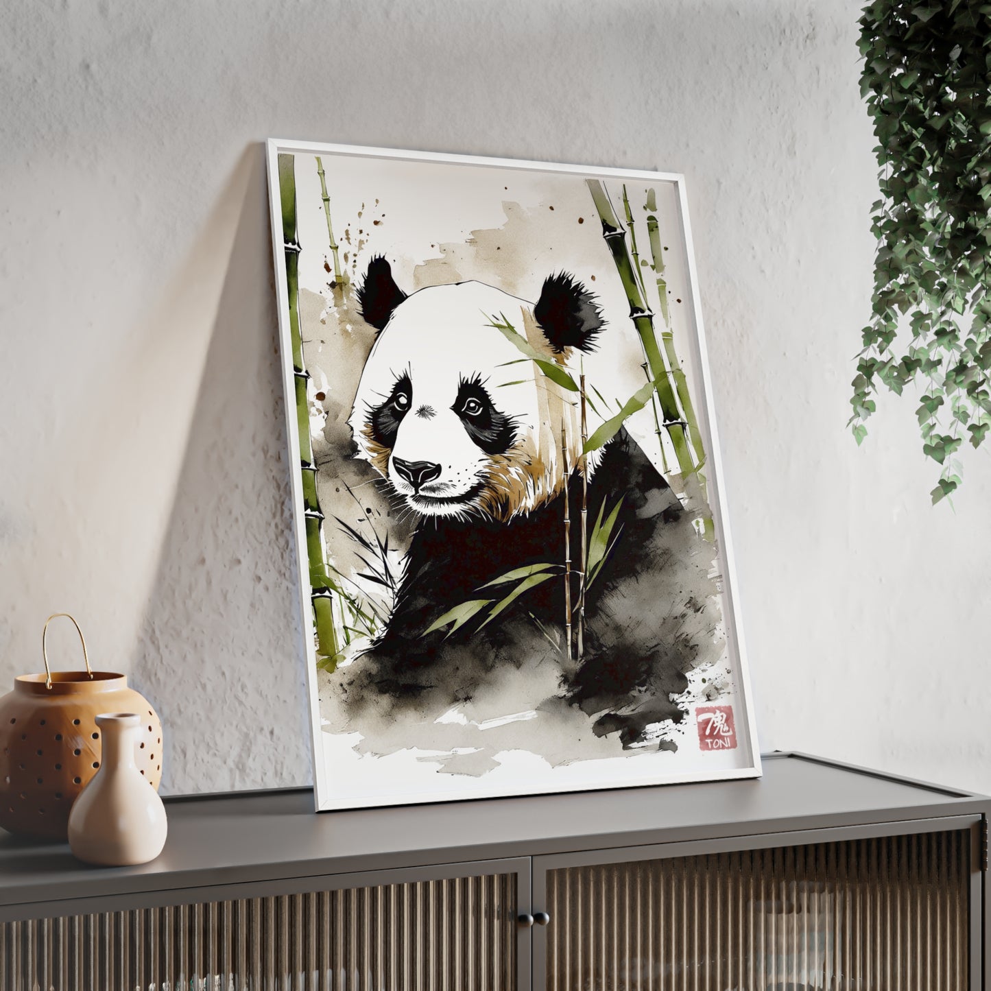 Sumi-e Art - Panda • Traditional Japanese Art • Framed