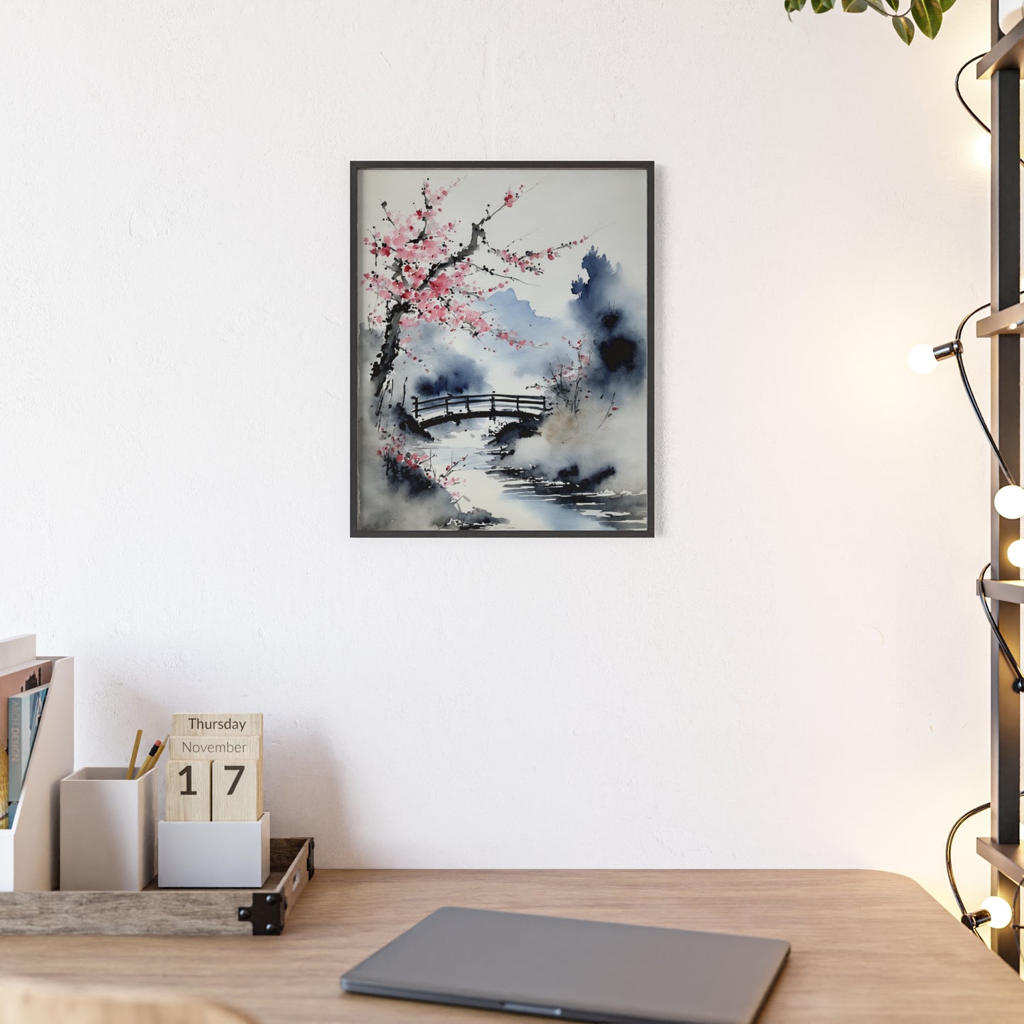 Sumi-e Art - The bridge • Traditional Japanese Art • Framed