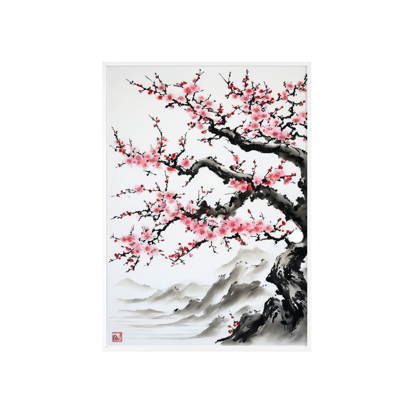 Sumi-e Art - Bodhi Tree • Traditional Japanese Art • Framed