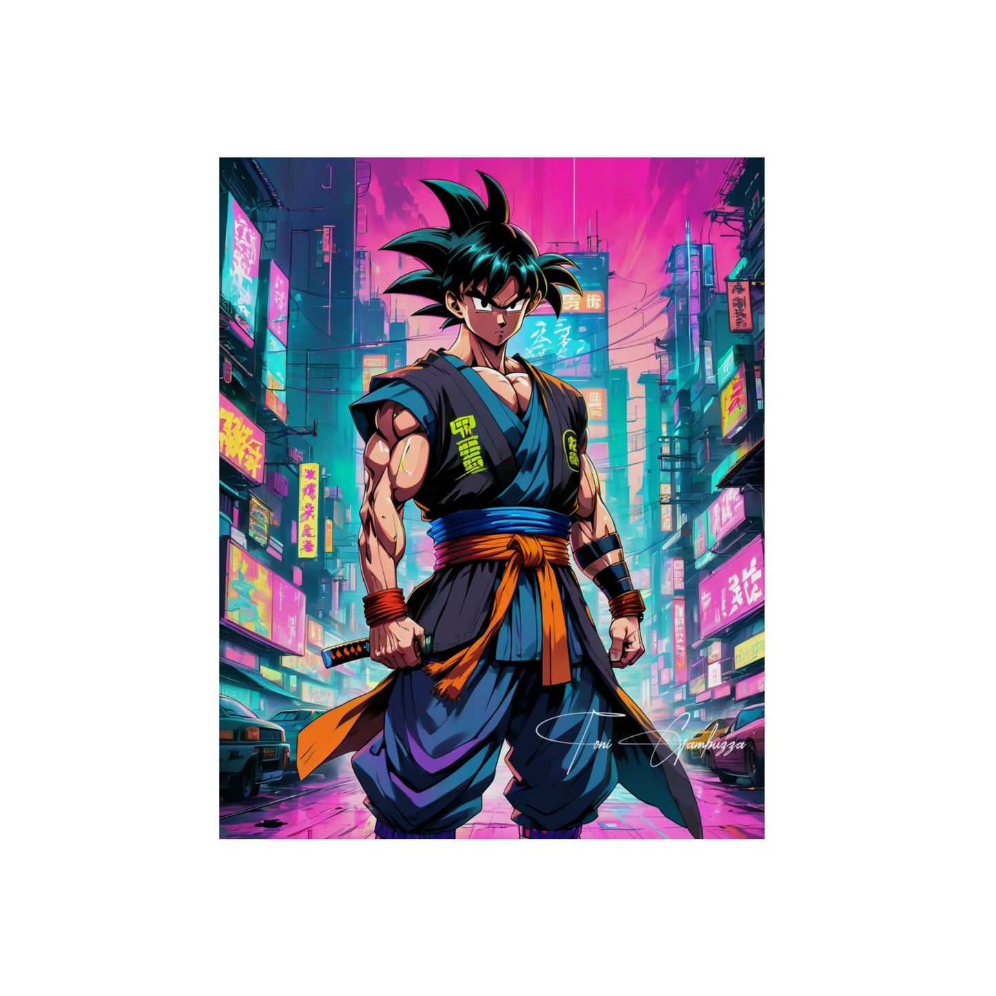 Cyberpunk Goku 🇩🇪 GER Shipping - Anime Art on Metal Poster