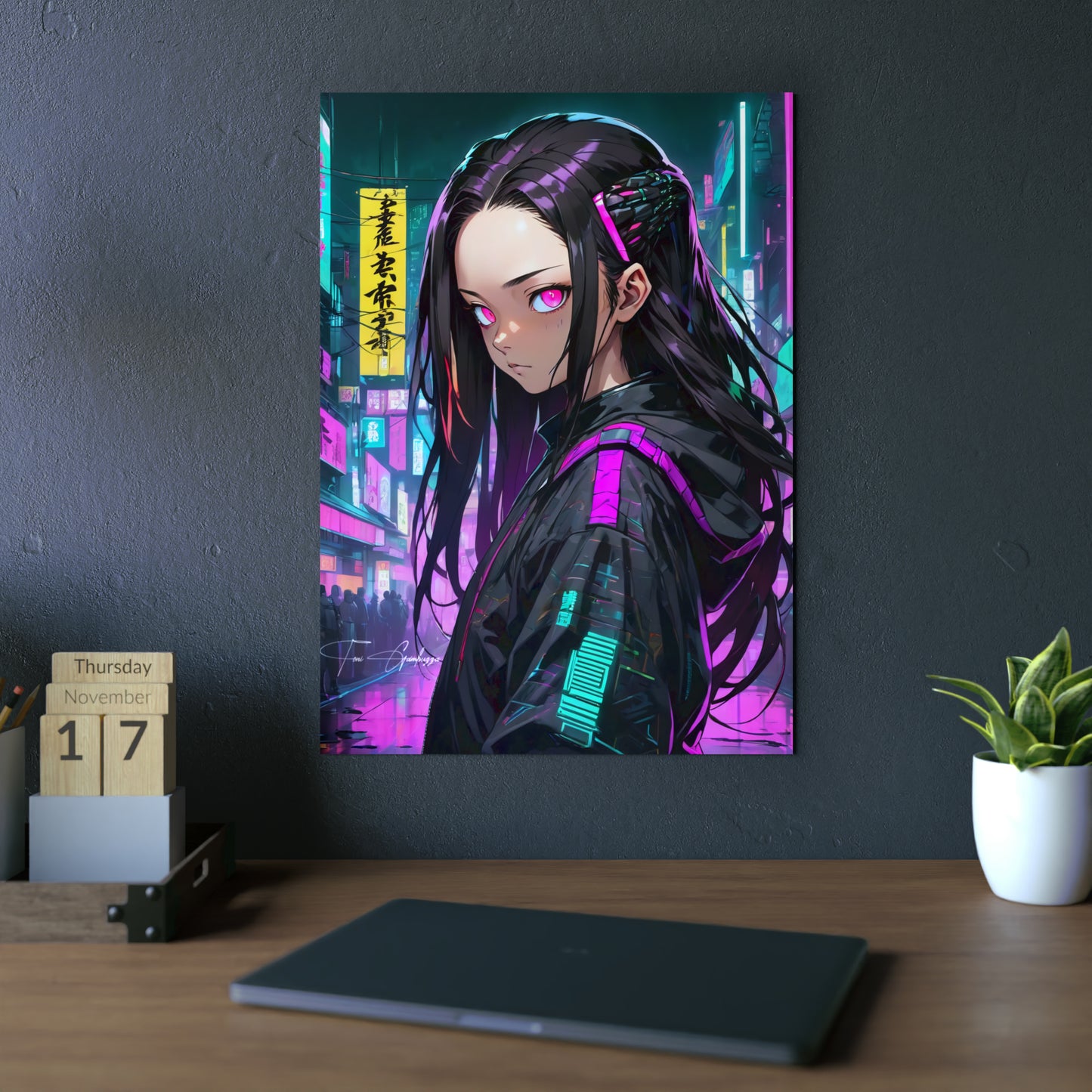 Cyberpunk Nezuko 🇩🇪 GER Shipping - Anime Art on Metal Poster