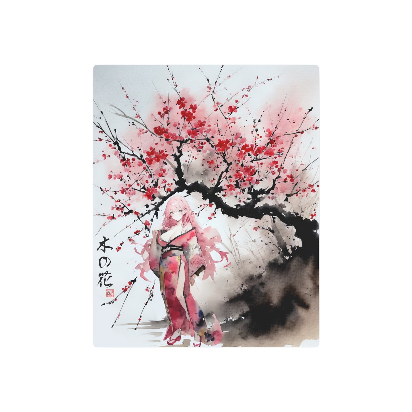 Sumi-Manga Art - Cherry Yokai 🇺🇸 US Shipping - Traditional Japanese Art on Metal Poster