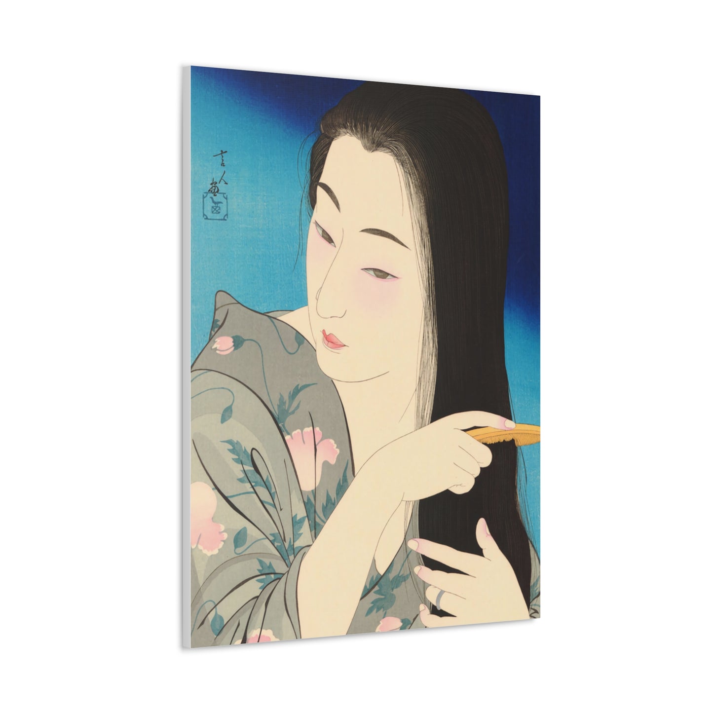 Ukiyo-e Art  -  Hair Combing - Torii Kotondo • Traditional Japanese Art on high quality Canvas