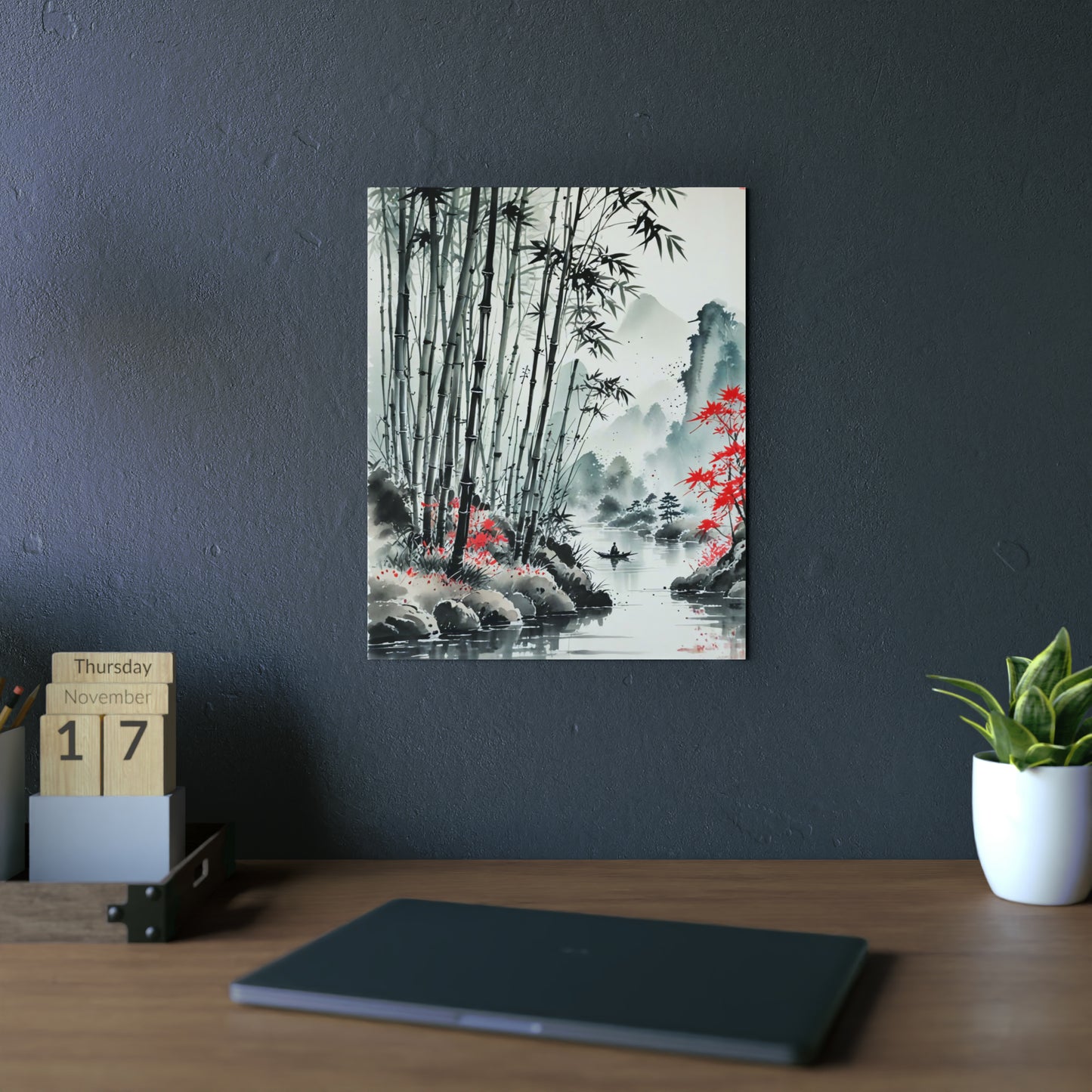 Sumi-e Art - Bamboo Pond 🇩🇪 GER Shipping - Traditional Japanese Art on Metal Poster