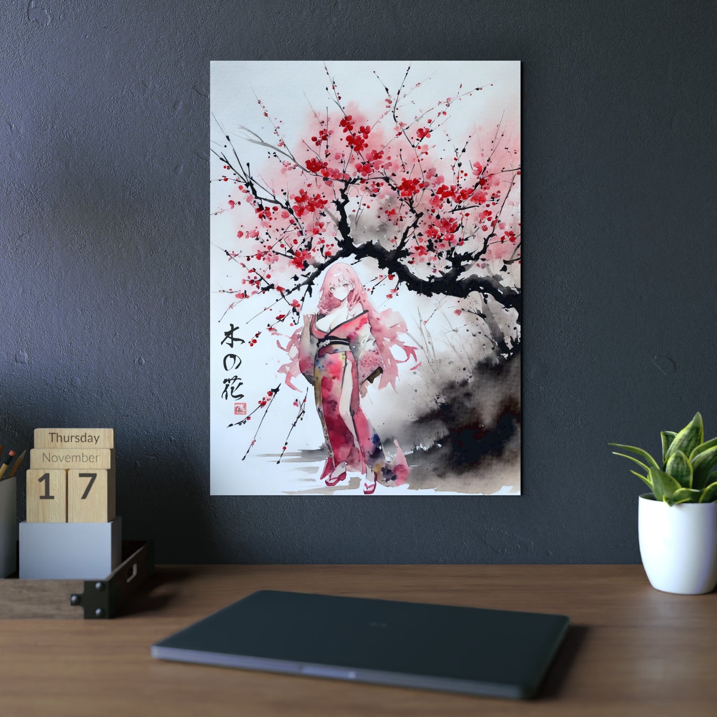 Sumi-Manga Art - Cherry Yokai 🇩🇪 GER Shipping - Traditional Japanese Art on Metal Poster