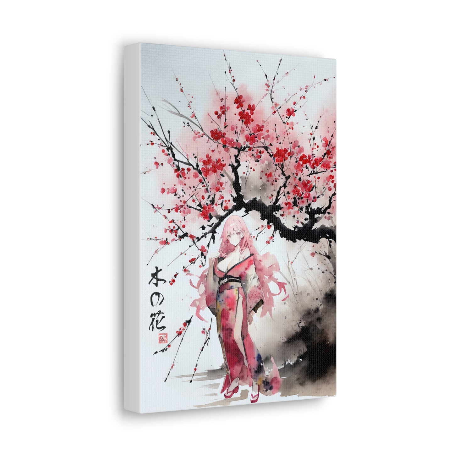 Sumi-Manga Art  - Cherry Yokai • Traditional Japanese Art on high quality Canvas