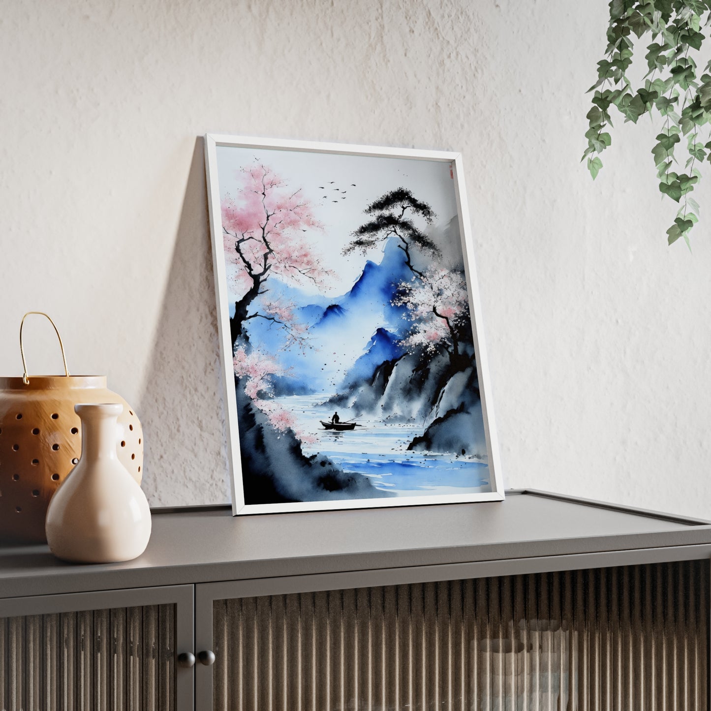 Sumi-e Art - Silent waters • Traditional Japanese Art • Framed