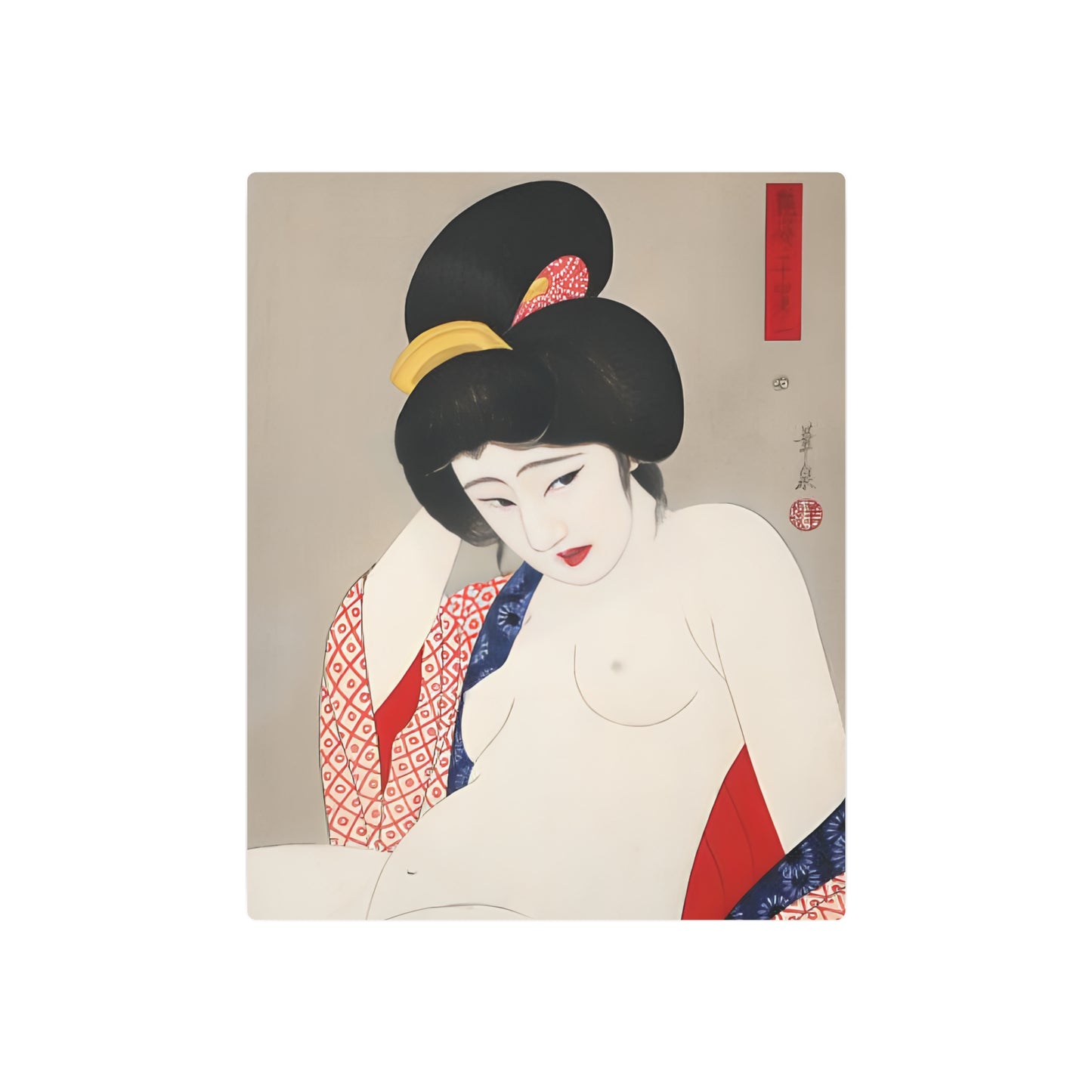 Ukiyo-e Art - Bored nude - Ōhira Kasen 🇺🇸 US Shipping - Traditional Japanese Art on Metal Poster