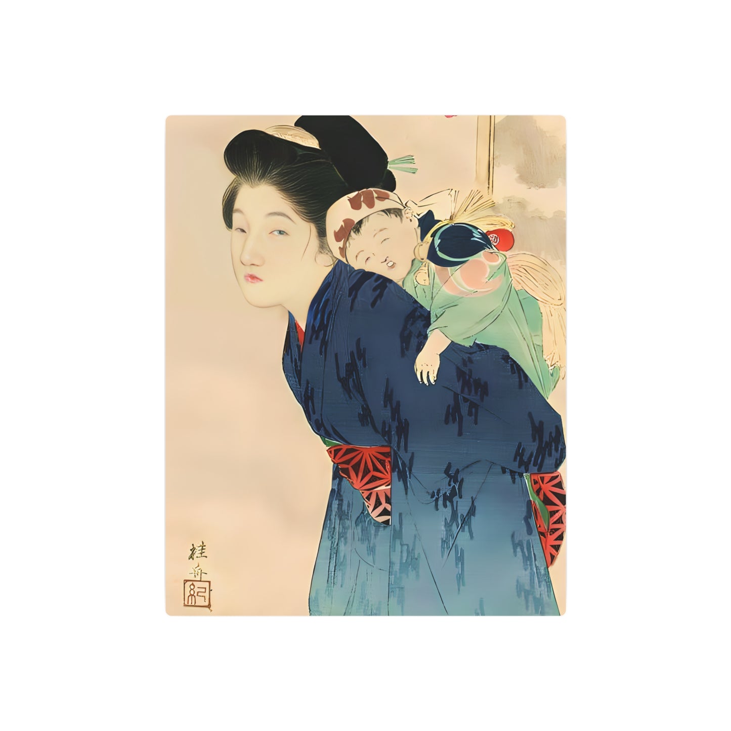 Ukiyo-e Art - Mother with her infant - Takeuchi Keishu 🇺🇸 US Shipping - Traditional Japanese Art on Metal Poster