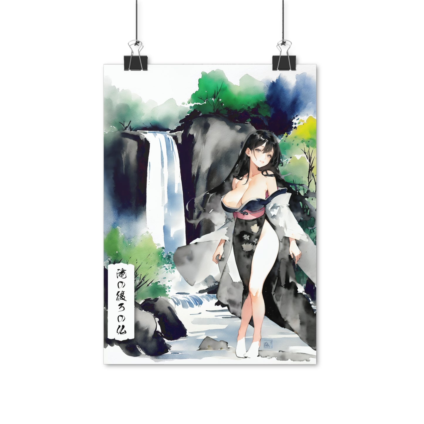 Sumi-e Art - Buddha behind the Waterfall • Traditional Japanese Art on high quality poster