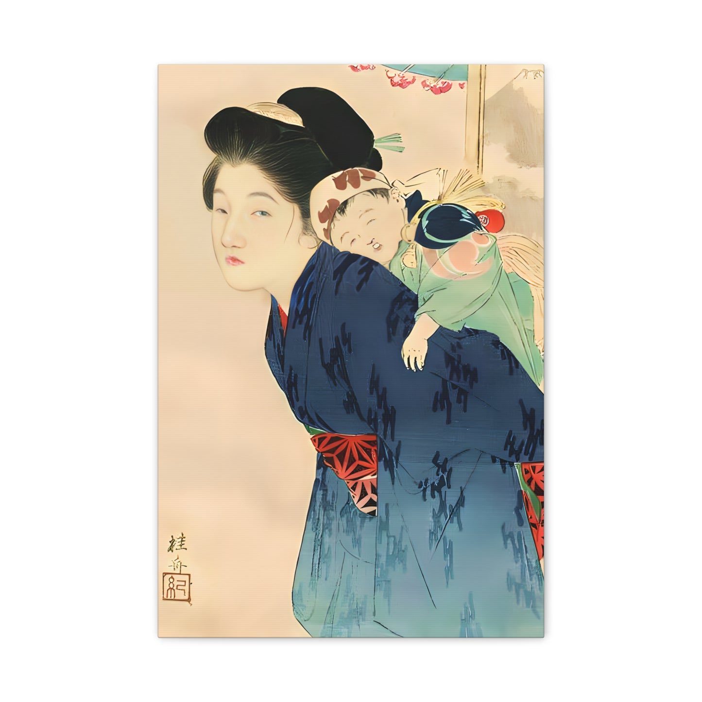 Ukiyo-e Art - Mother with her infant - Takeuchi Keishu • Traditional Japanese Art on high quality Canvas