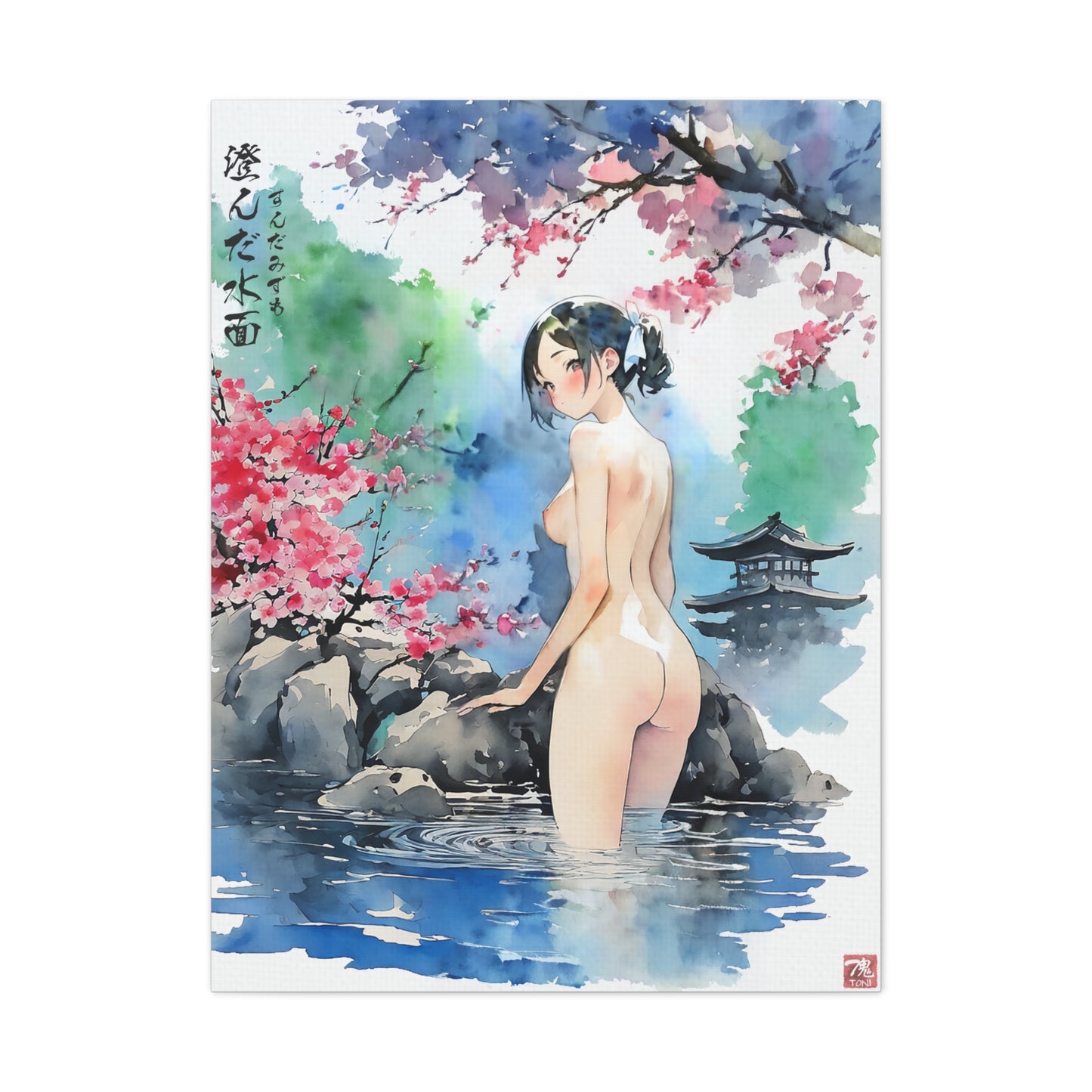 Sumi-Manga Art  - Bathing Girl • Traditional Japanese Art on high quality Canvas