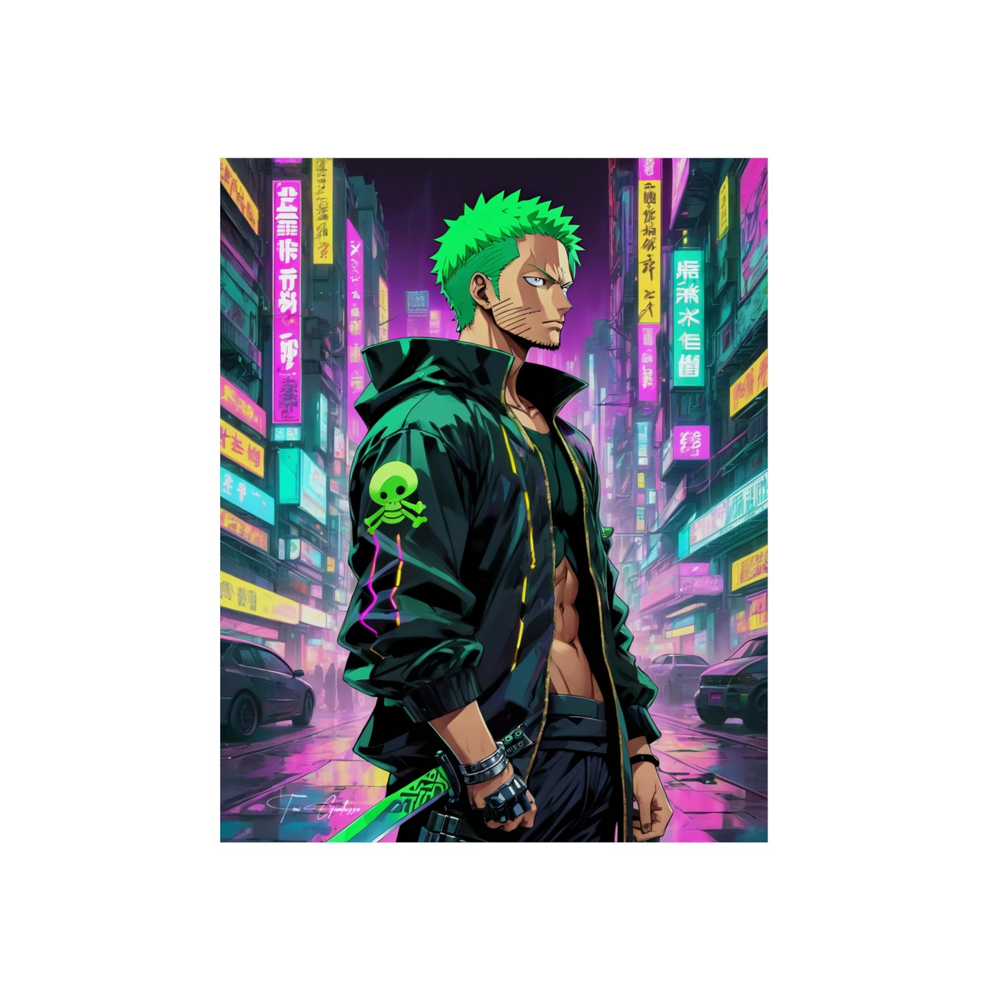 Cyberpunk Zoro 🇩🇪 GER Shipping - Anime Art on Metal Poster