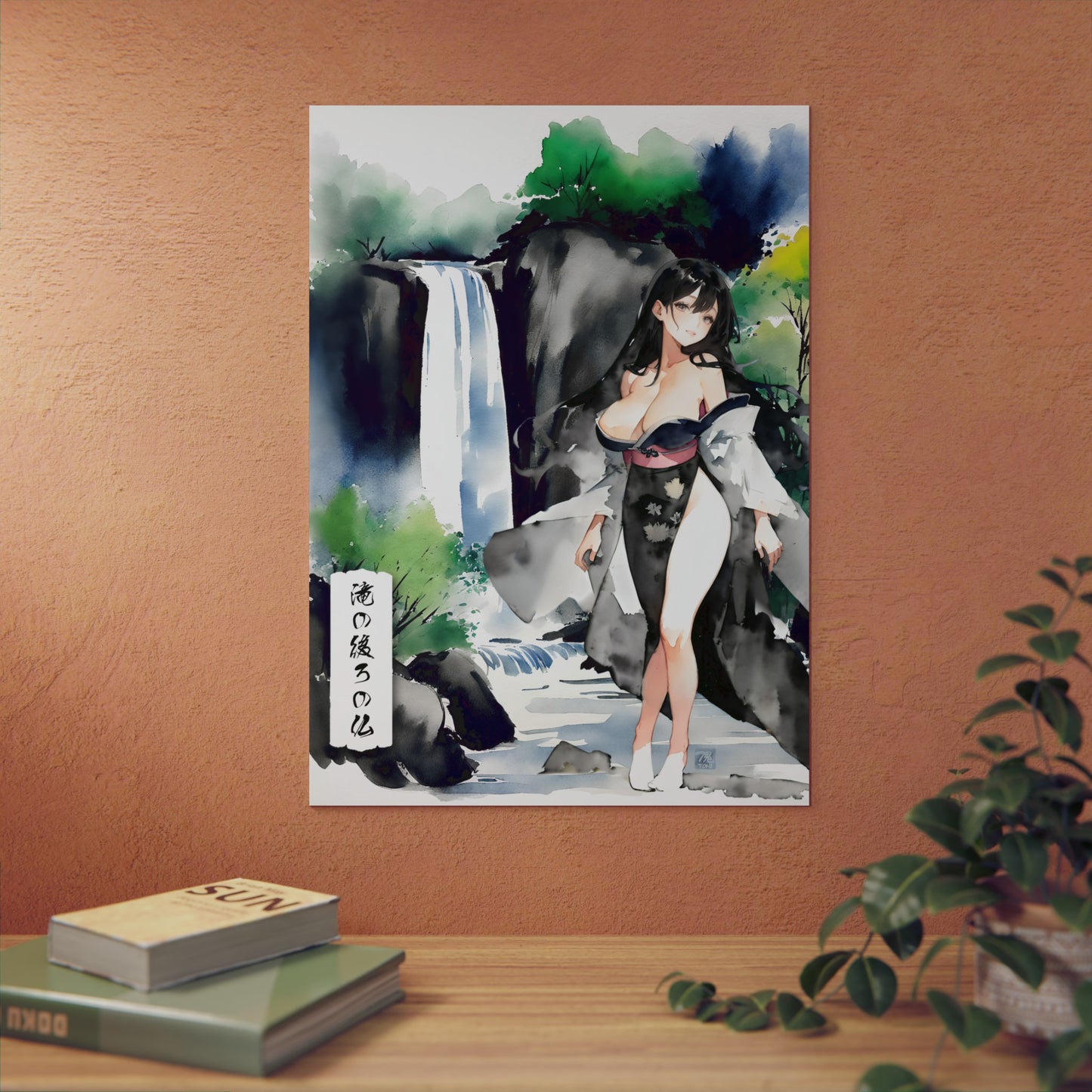 Sumi-e Art - Buddha behind the Waterfall 🇩🇪 GER Shipping - Traditional Japanese Art on Metal Poster